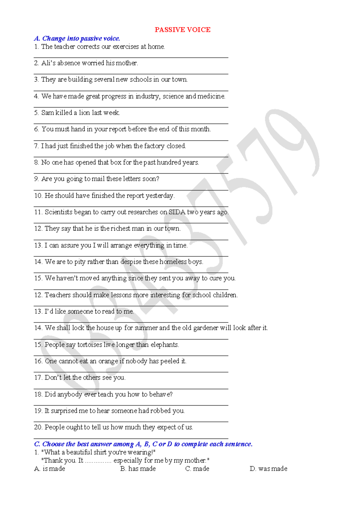 PASSIVE VOICE EXERCISES: TRANSFORMATIONS & ANSWERS - Studocu