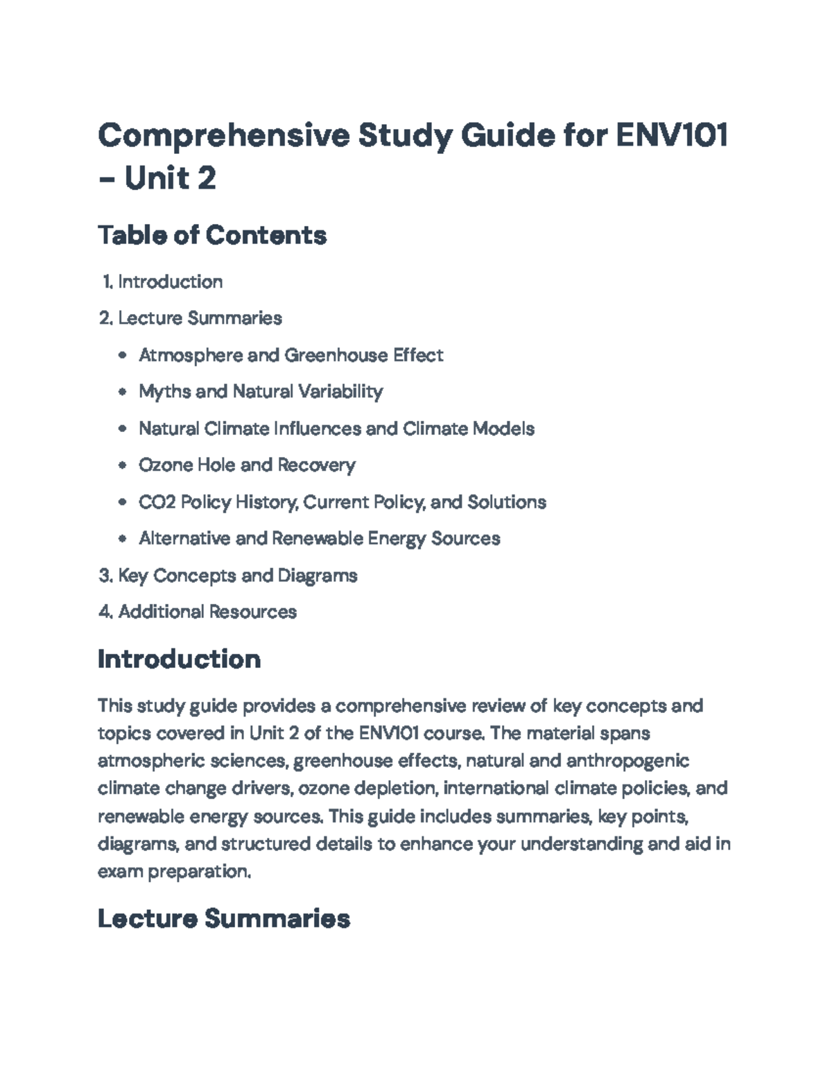 Comprehensive Study Guide for ENV101: Unit 2 Exam Preparation ...
