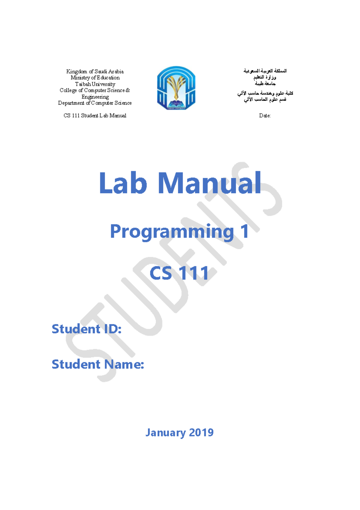 CS111 Lab Manual 3: Programming Exercises & Examples (Jan 2019) - Studocu