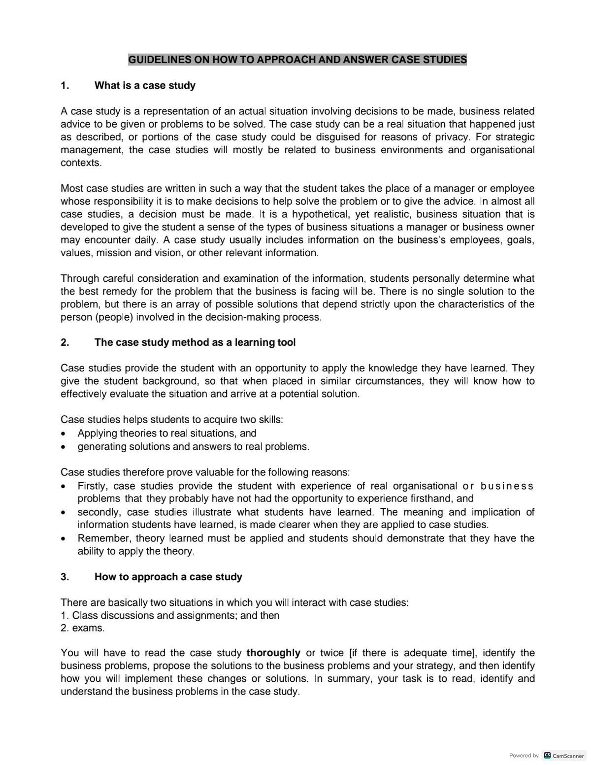 Case Study Guidelines for Strategic Management Analysis - Studocu