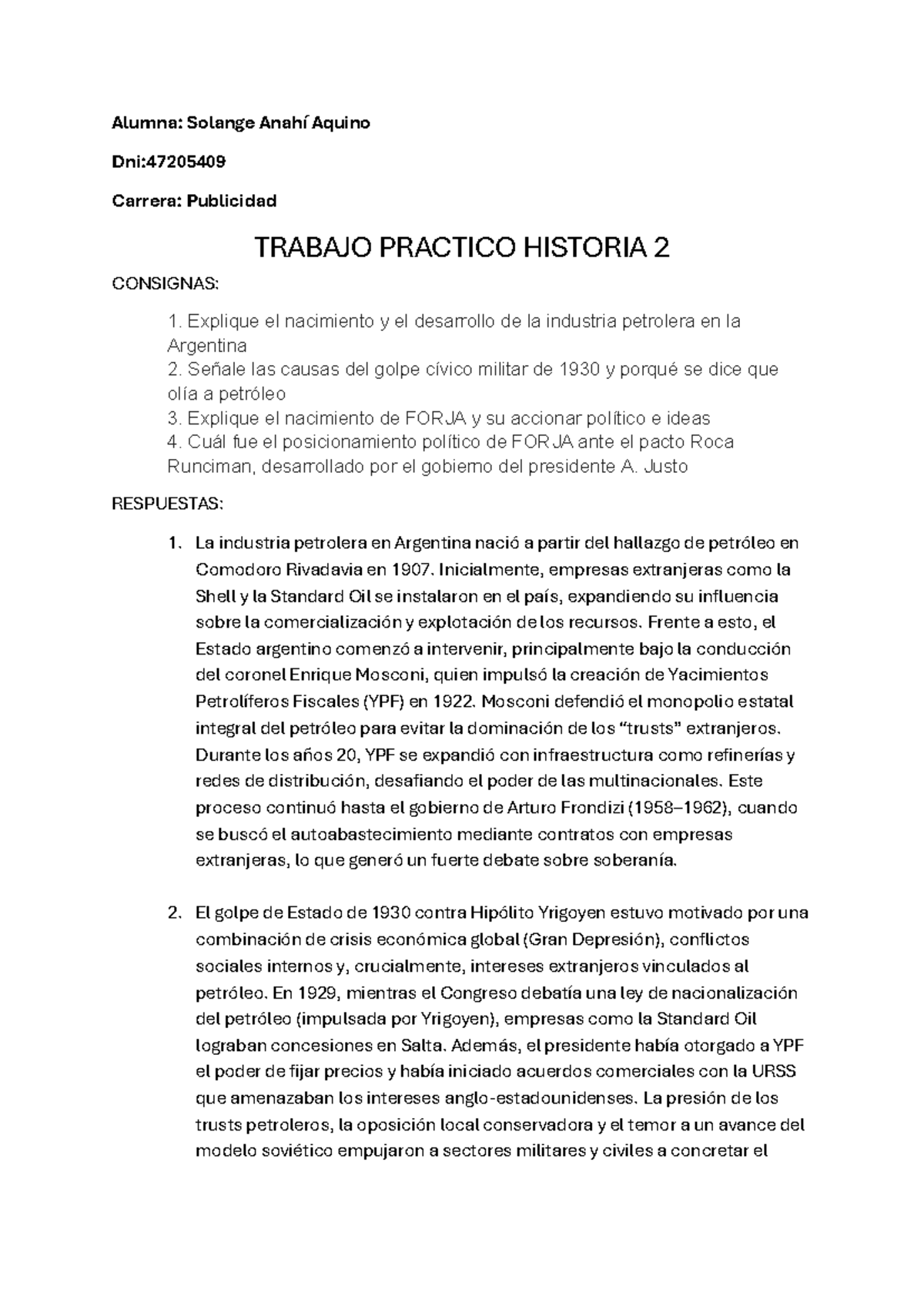 TP N2 Historia: Desarrollo de la Industria Petrolera en Argentina - Studocu