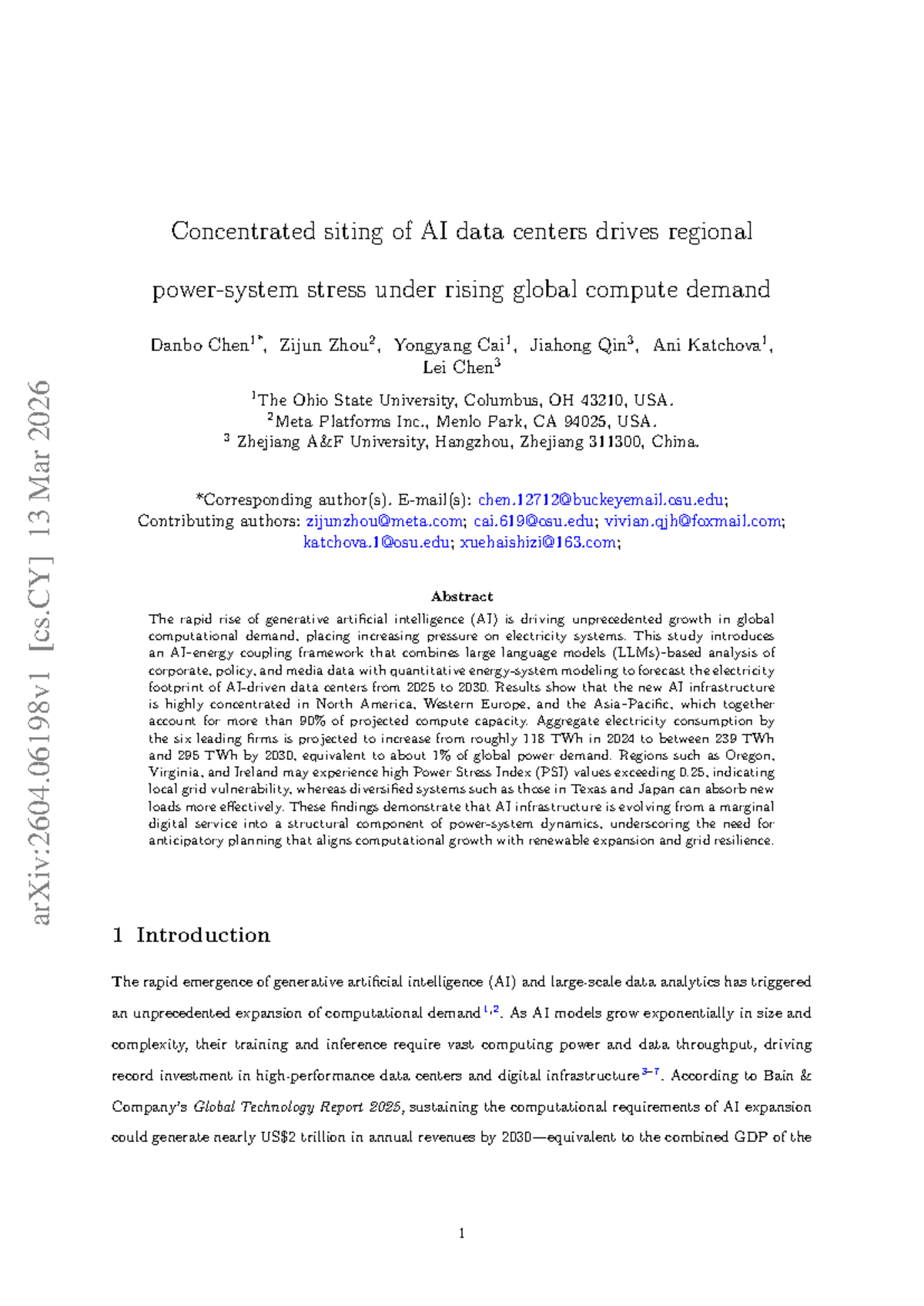 AI Data Centers and Regional Power Stress: Insights from 2604 Study ...