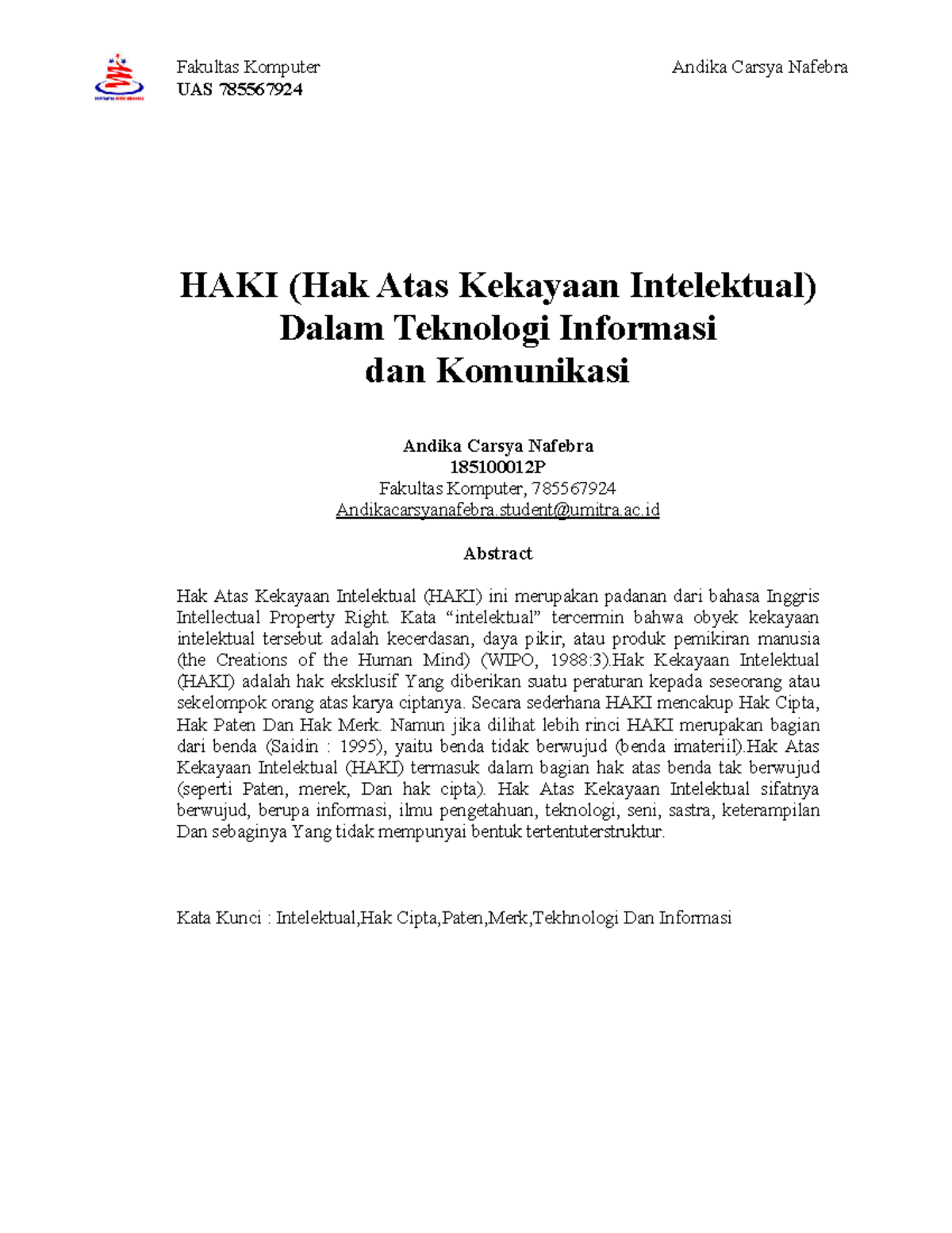 UAS 785567924: HAKI dalam Teknologi Informasi dan Komunikasi - Studocu
