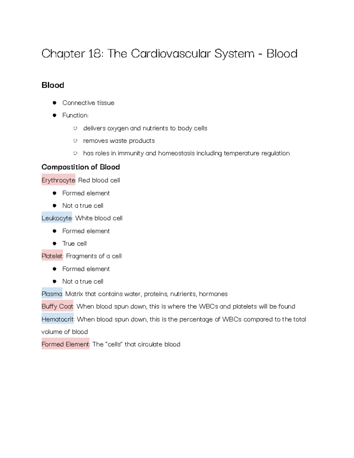 Comprehensive BIO101 Lecture Notes on the Cardiovascular System - Studocu