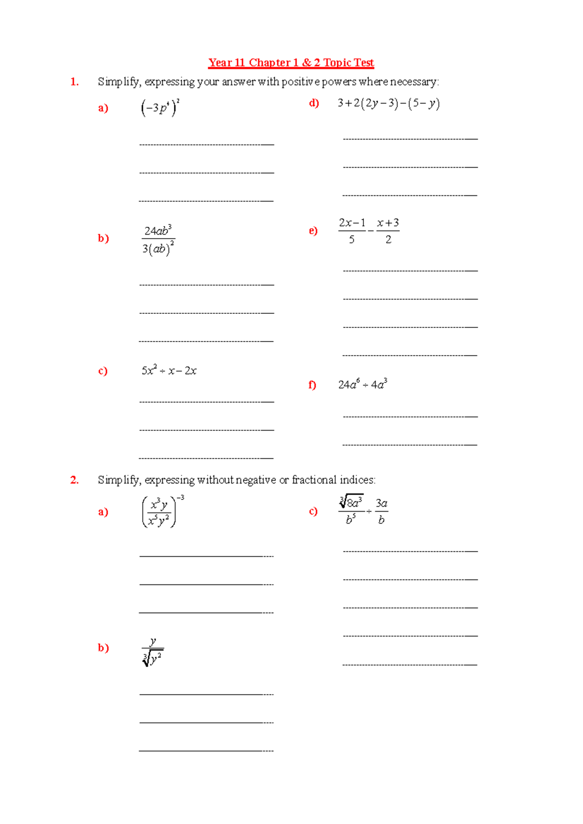 Ch 1 & 2 Practice Test - Year 11 Topic Test 1 - Studocu