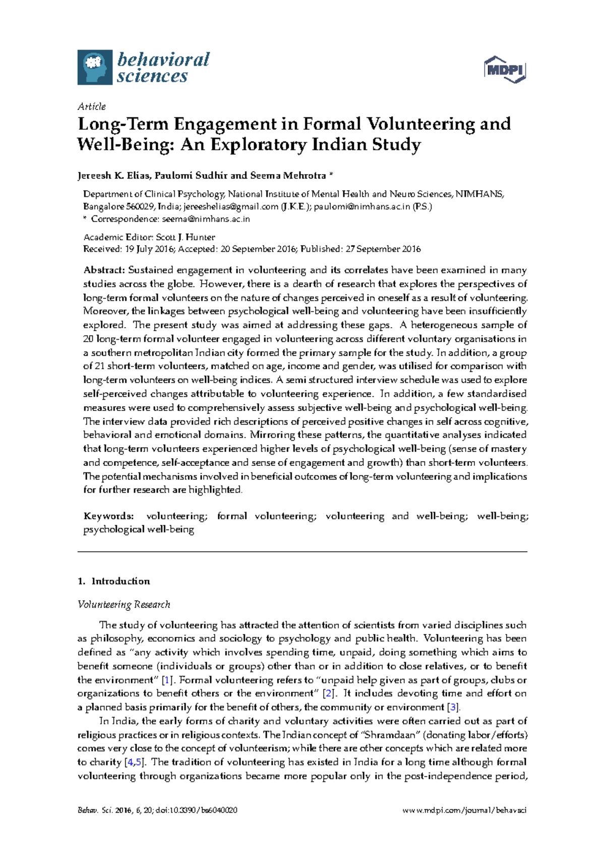 Long-Term Engagement in Formal Volunteering: An Indian Study on ...