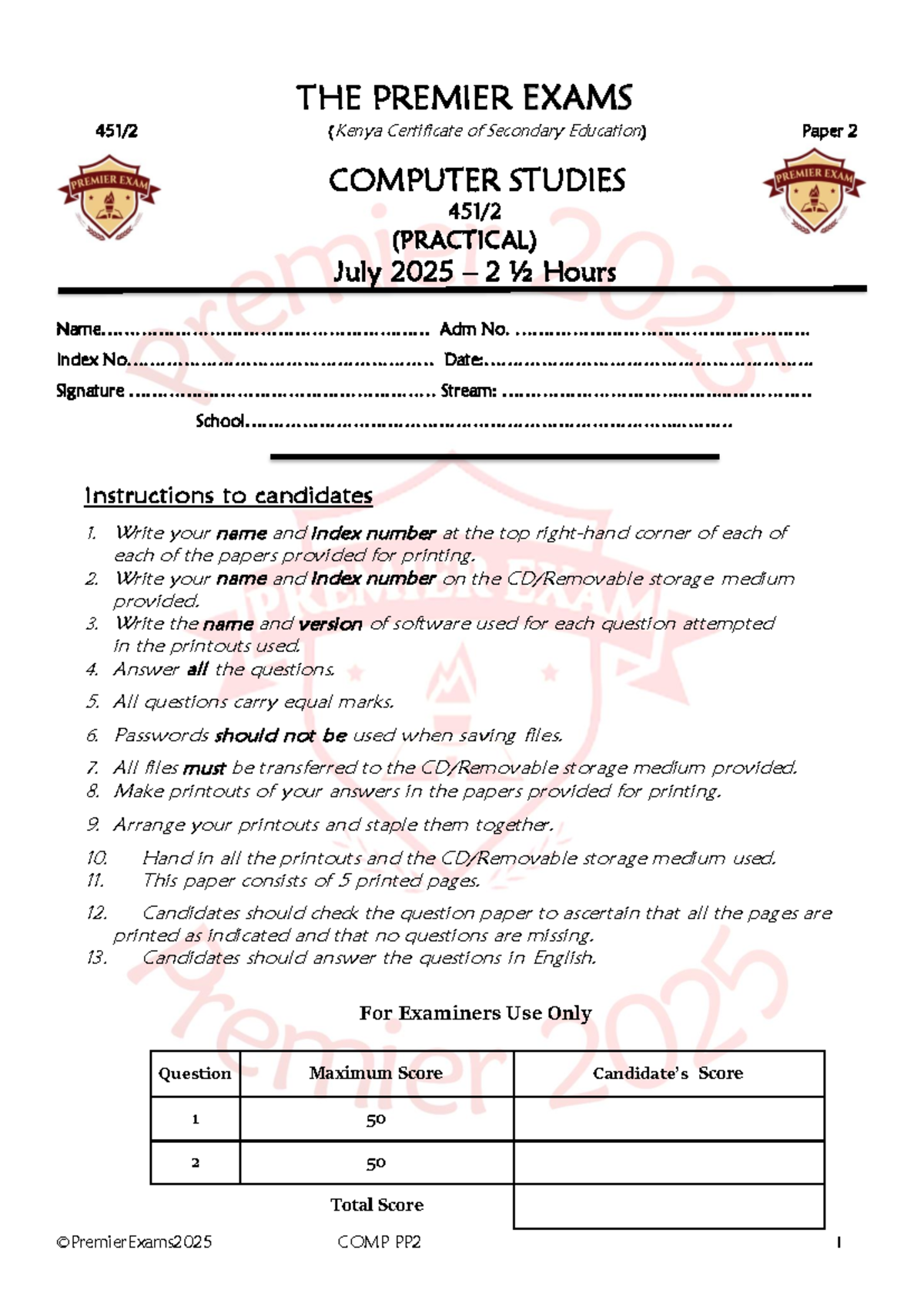COMP PP2 - Computer Studies Practical Exam July 2025 - Studocu