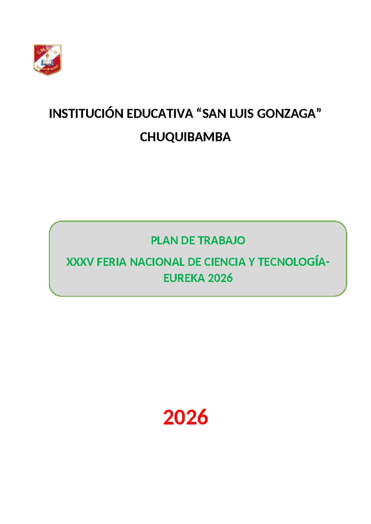 Plan de Trabajo para la Feria Nacional de Ciencia y Tecnología EUREKA 2026 - Document Preview