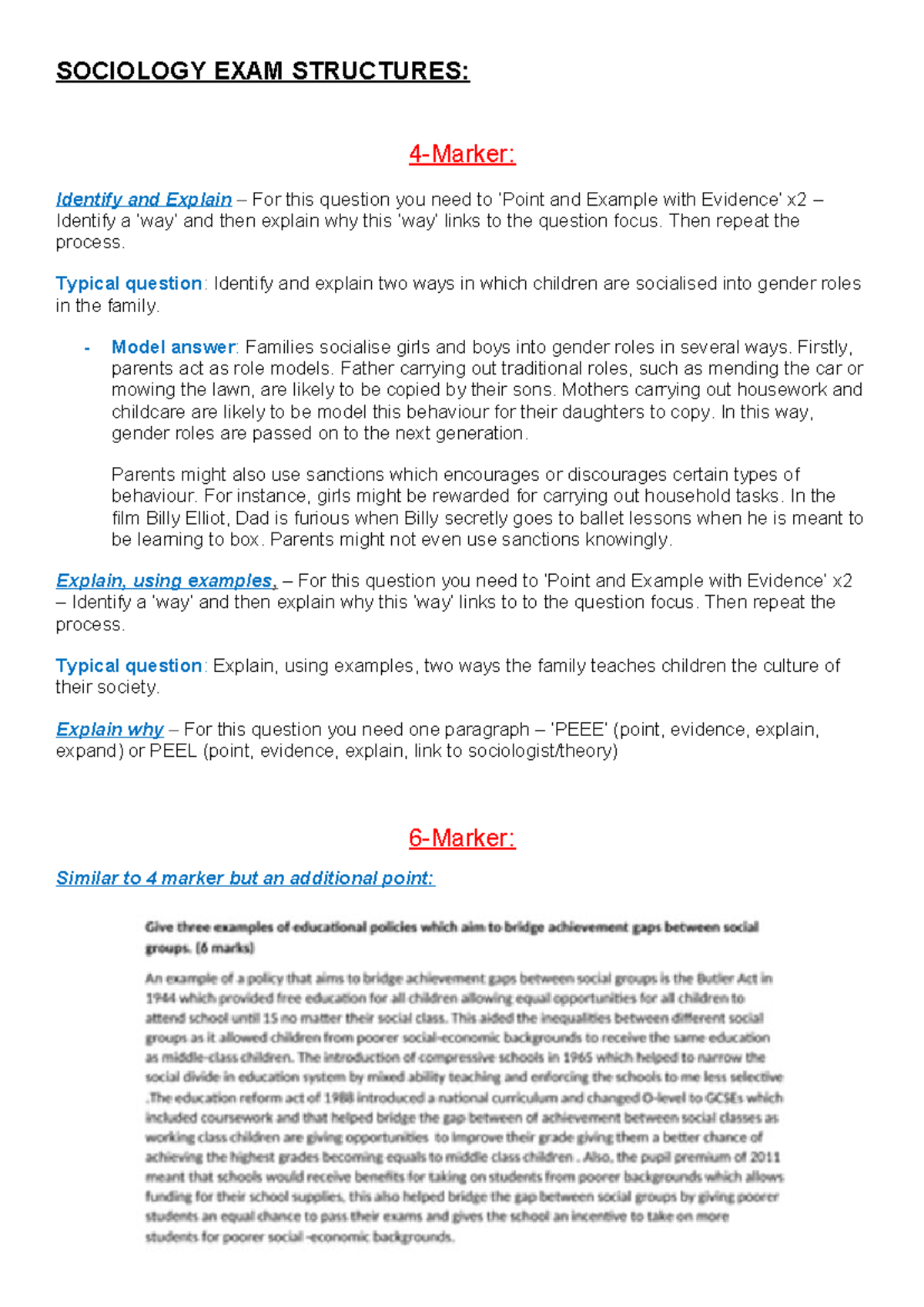 Sociology Exam Structures: 4, 6, 10, 20, and 30-Marker Guide - Studocu