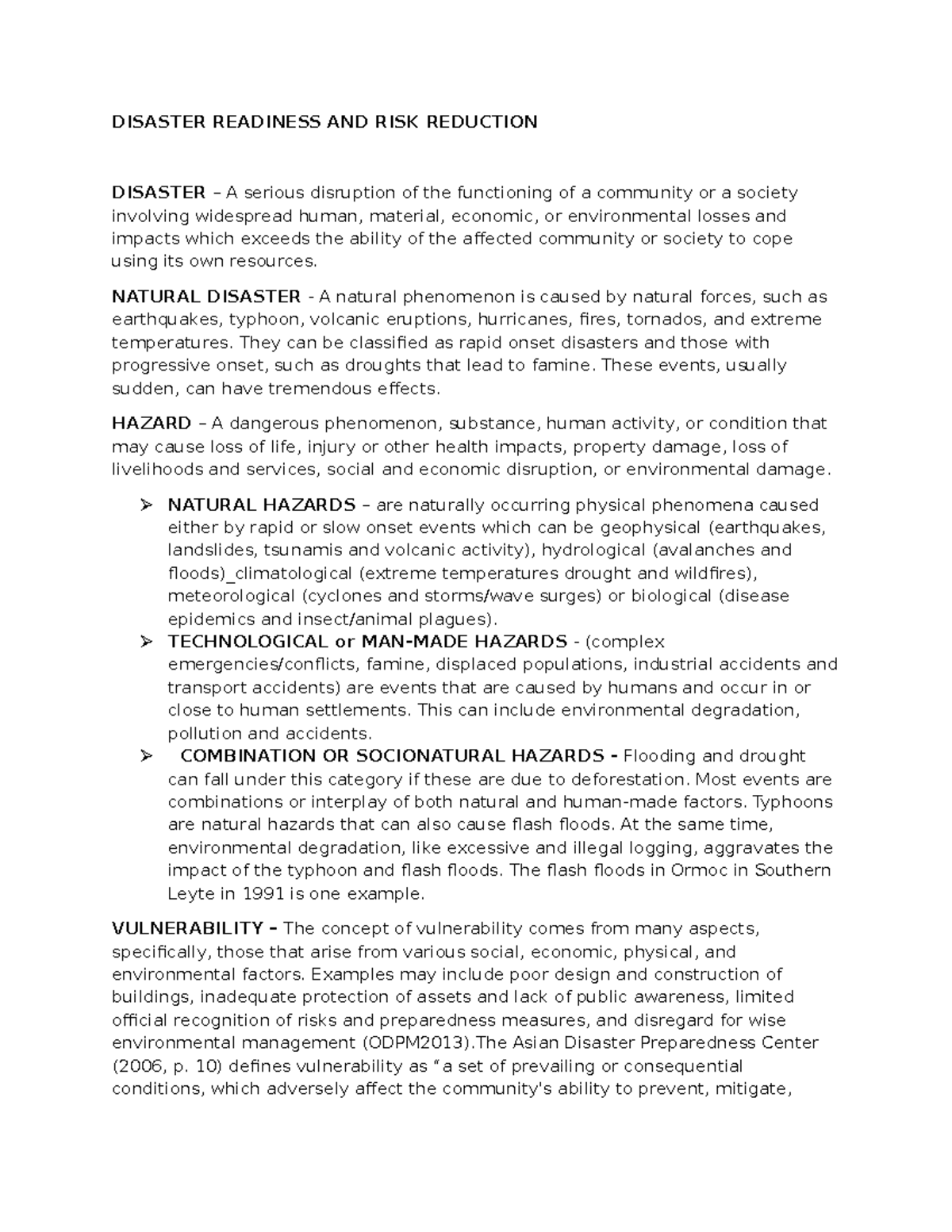 DRRR - Disaster Readiness and Risk Reduction Overview - Studocu