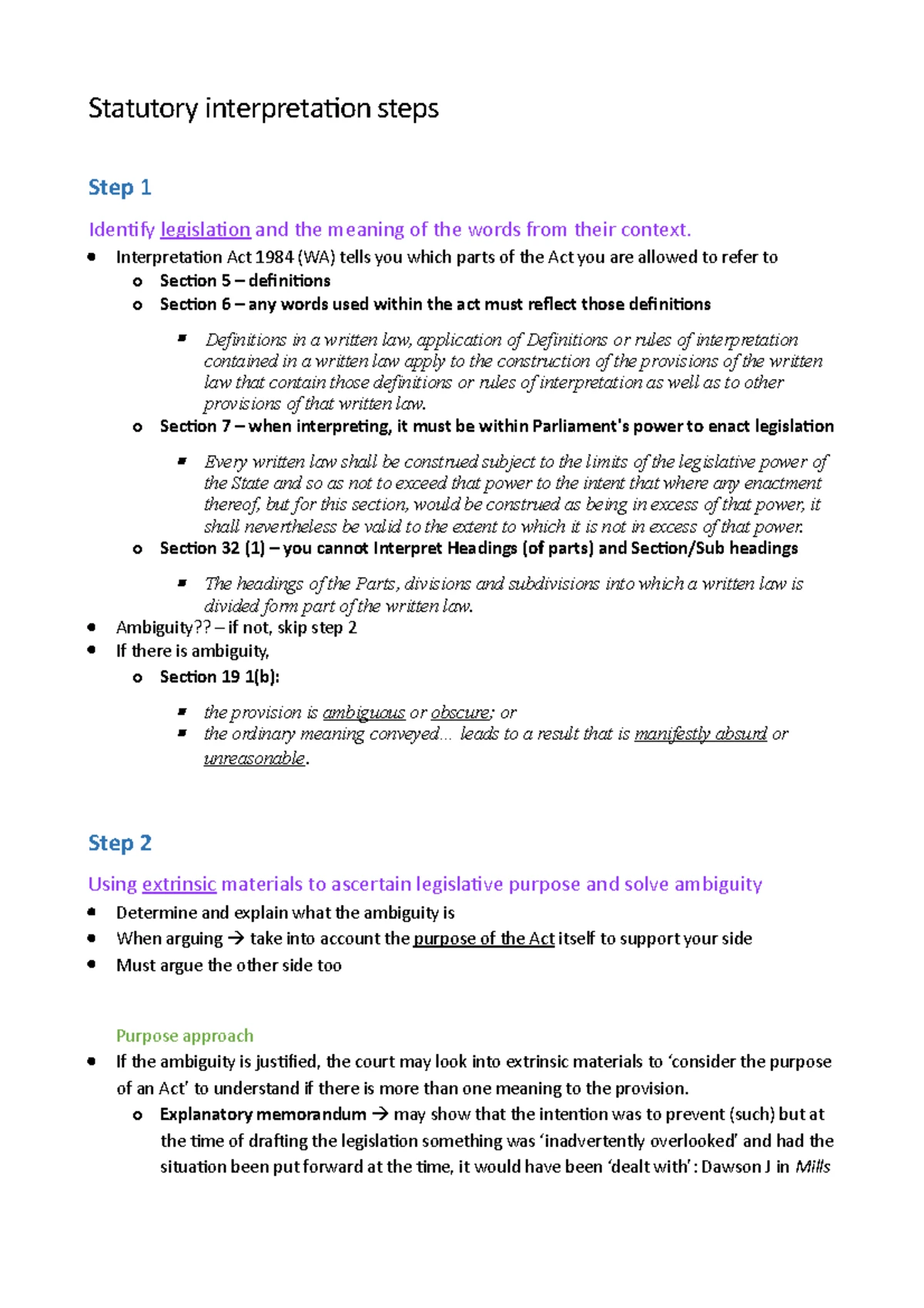 LAWS1010 Statutory Interpretation Assessment 2 Marking Rubric Guide ...