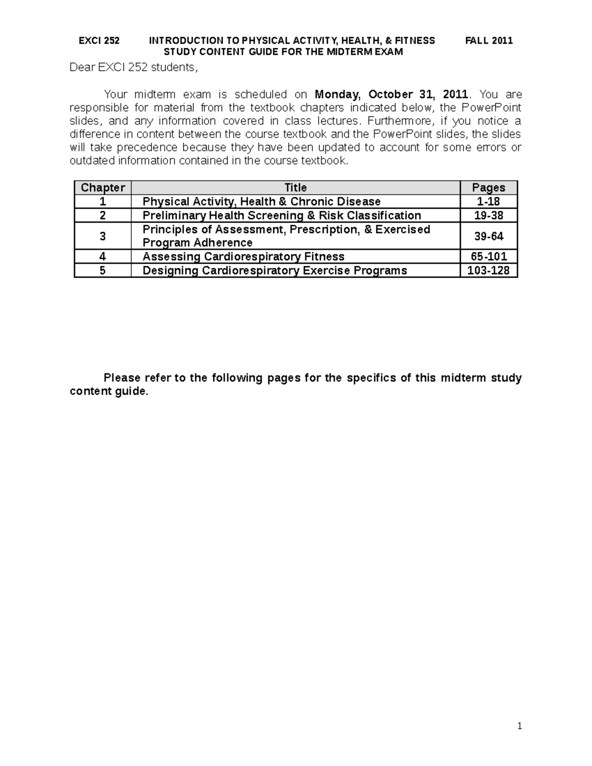 EXCI 252 Midterm Exam Study Guide: Physical Activity & Health - Studocu