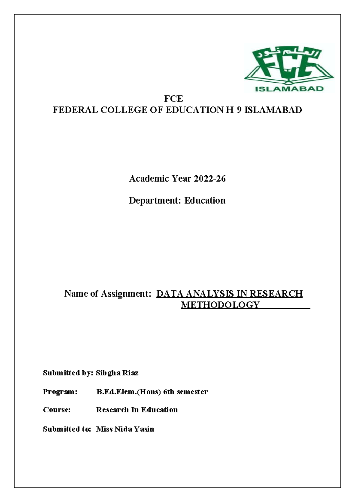 B.Ed. (Hons) 6th Sem: Data Analysis in Research Methodology Assignment ...