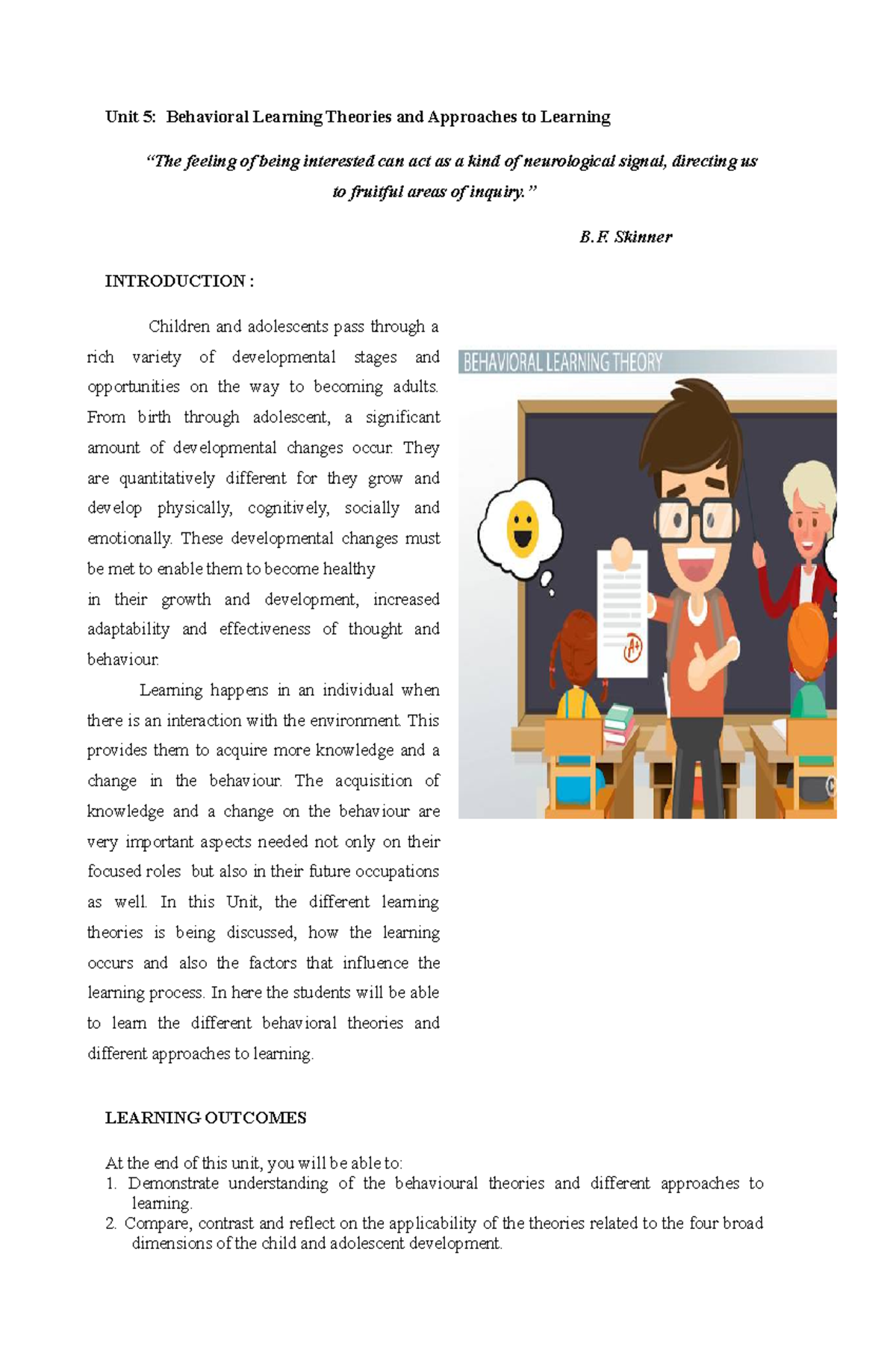 Unit 5: Behavioral Learning Theories - Final Exam Notes - Studocu