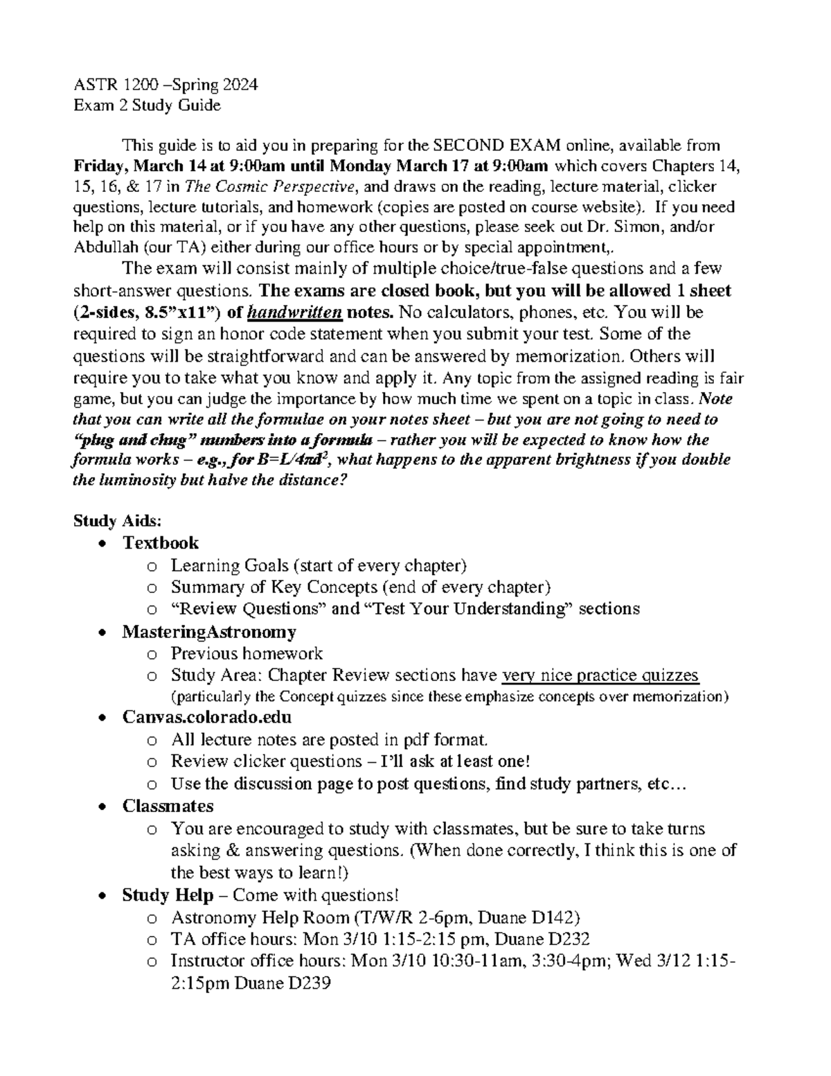 ASTR 1200 2024 Exam 2 Study Guide: Key Concepts & Notes - Studocu