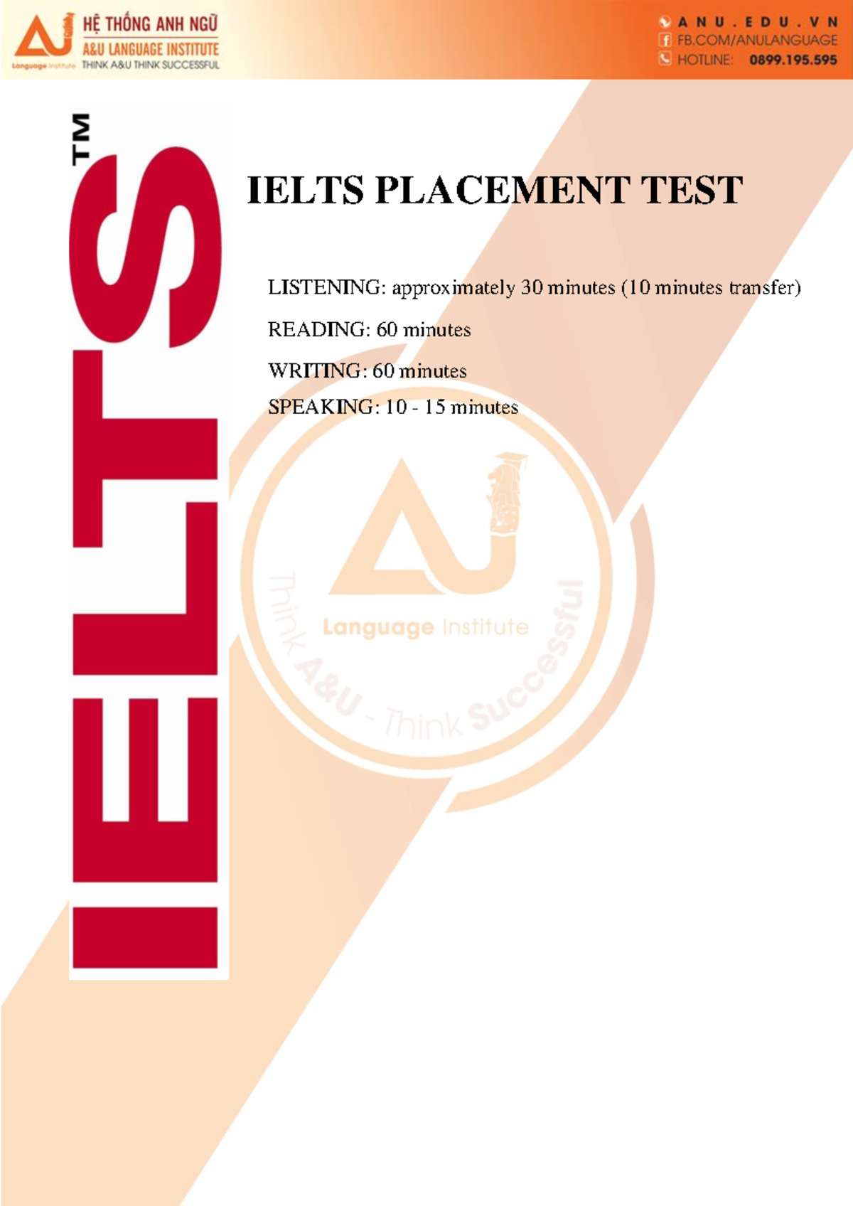 IELTS (1.1) Placement Test: Listening, Reading, Writing & Speaking ...