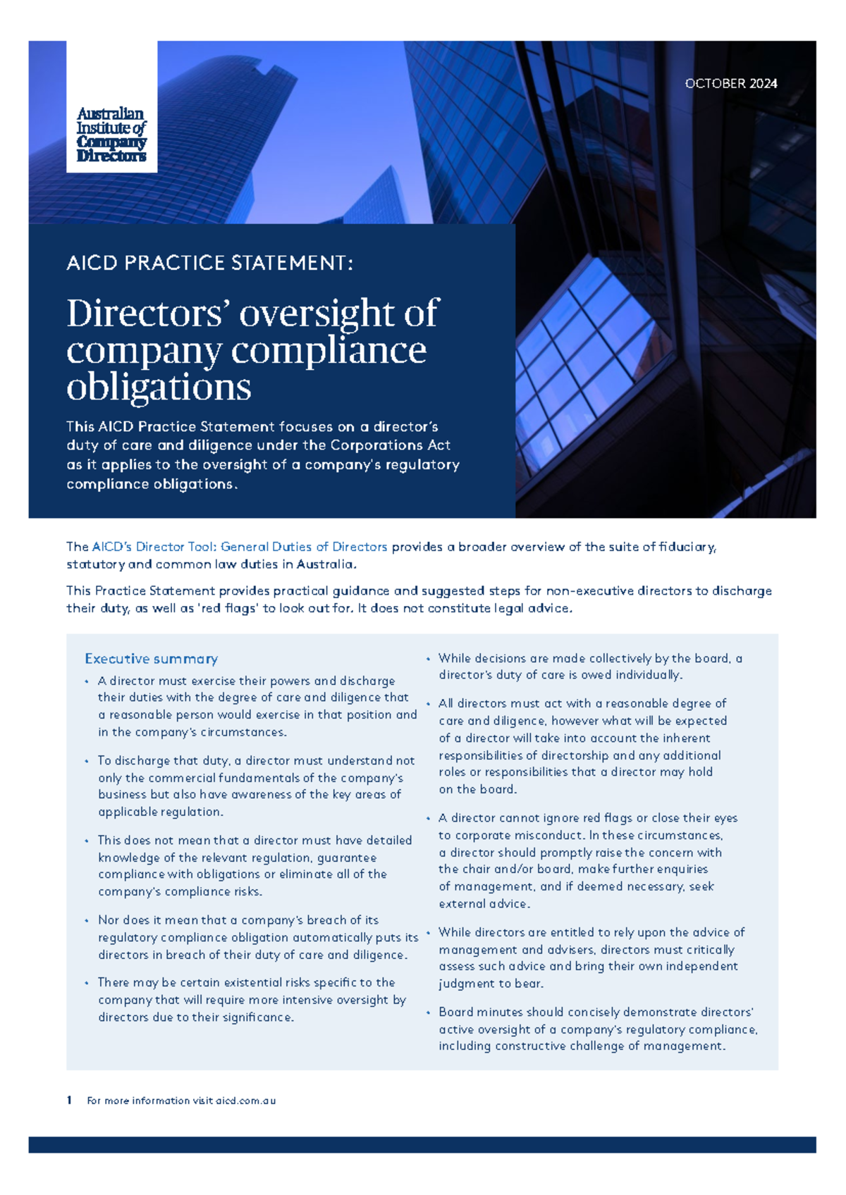 AICD Practice Statement: Oversight of Directors' Compliance Duties ...