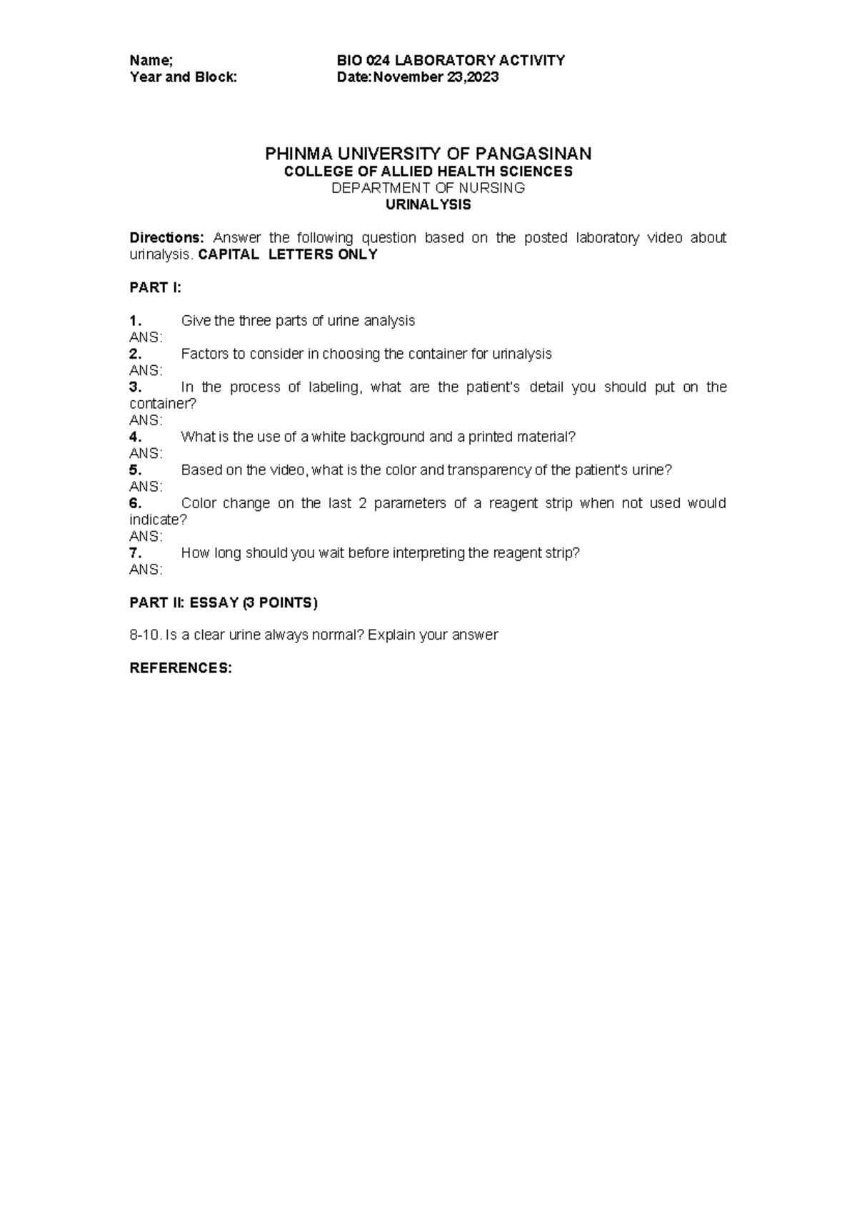 BIO-024-LAB- Activity-13 - Urine - Name; BIO 024 LABORATORY ACTIVITY ...