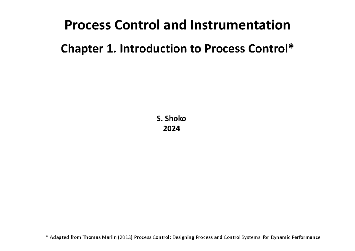 Process Control: Chapter 1 Overview and Key Concepts - Studocu