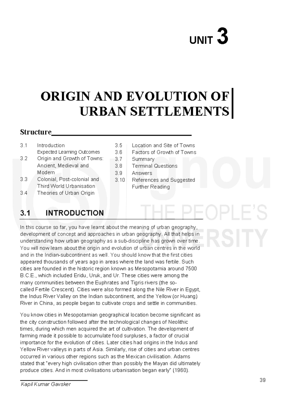 Unit 3: Origin and Evolution of Urban Settlements in Geography - Studocu