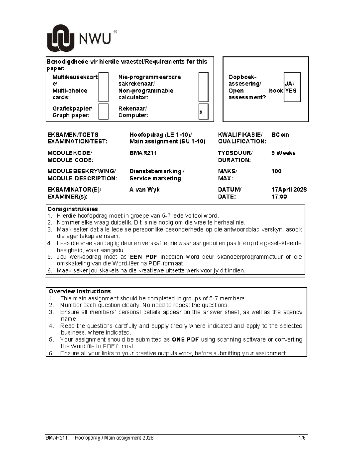 BMAR211: Hoofopdrag Main Assignment Guidelines 2026 - Studocu