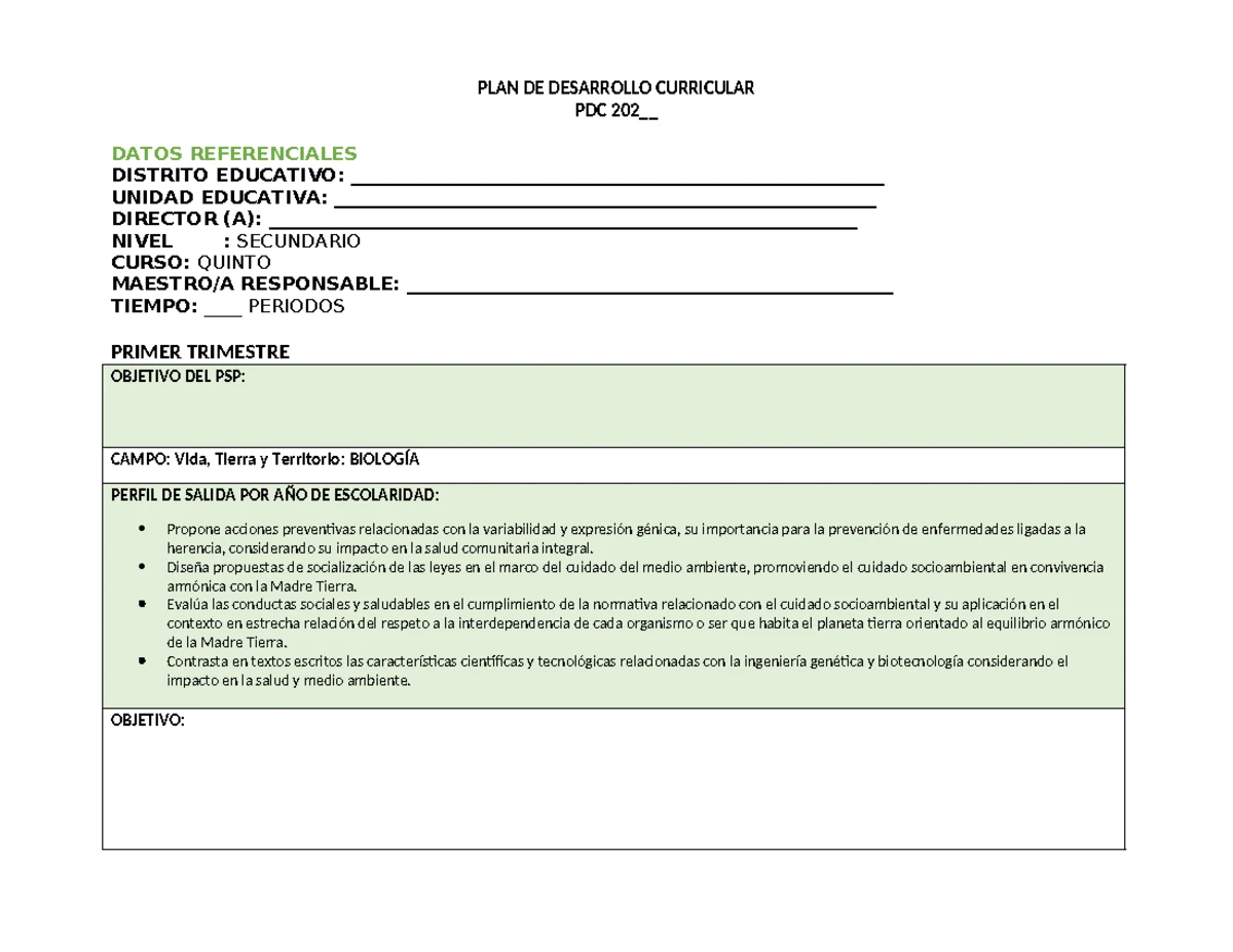 PDC-BIO3 - Planificación de Clase. - PLAN DE DESARROLLO CURRICULAR PDC ...