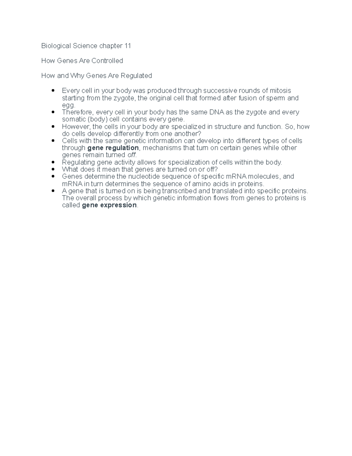 Bio notes ch11 - lecture summary ch11 - Biological Science chapter 11 ...