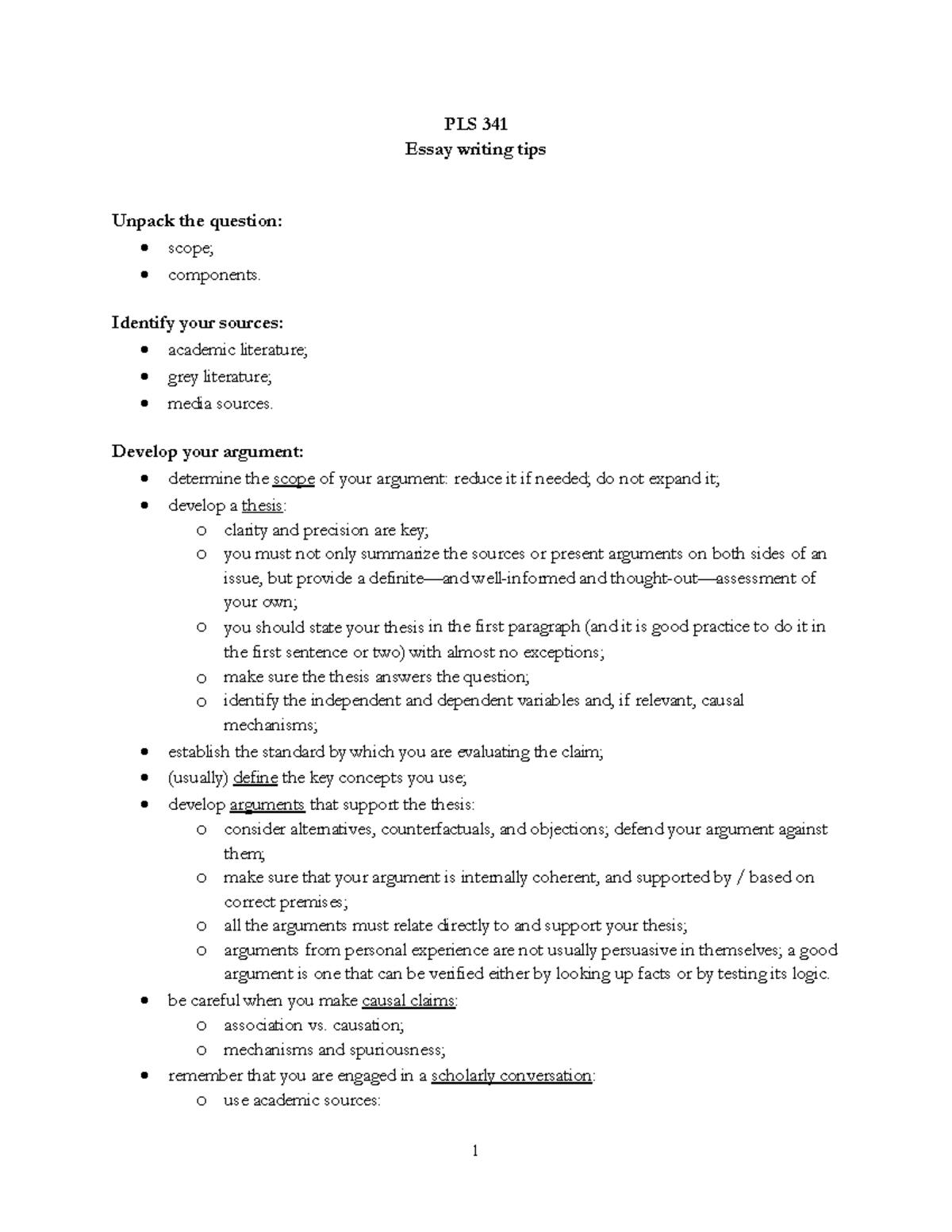 PLS 341 Essay Writing Tips: Crafting a Strong Argument - Studocu