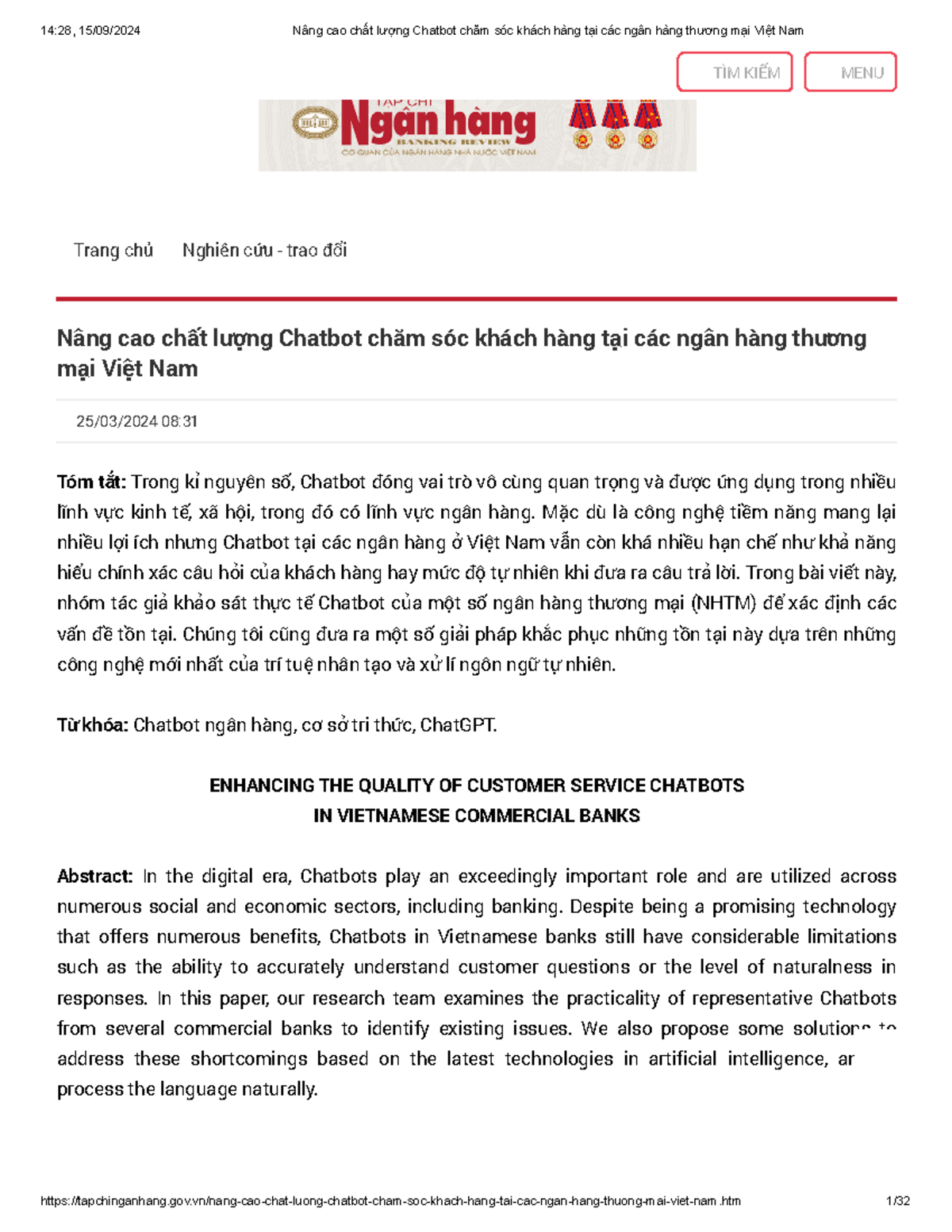 Nâng cao chất lượng Chatbot CSKH tại NHTM Việt Nam: Giải pháp mới - Studocu