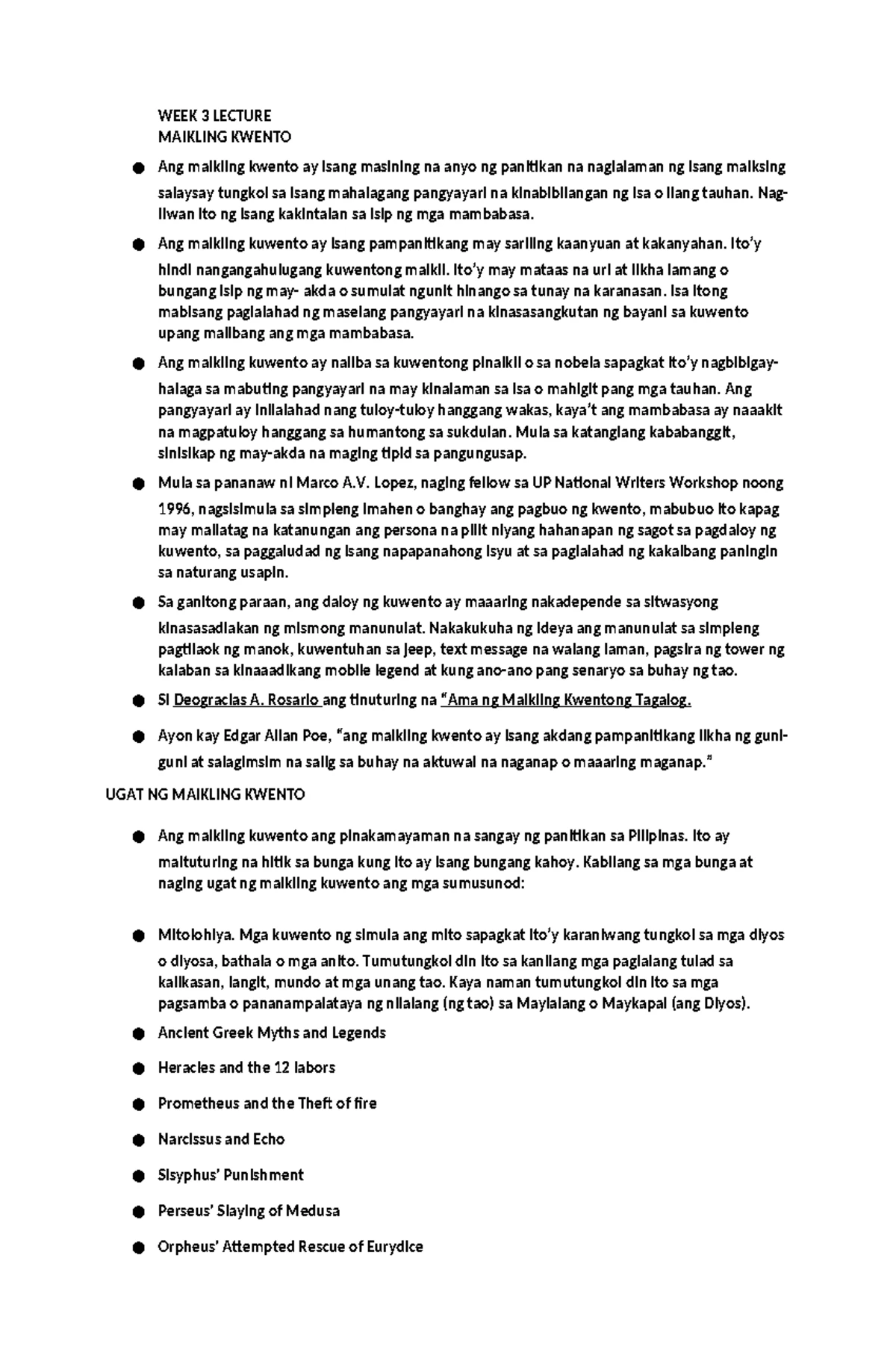 WEEK 1: Malikhaing Panulat Lecture Notes in Tagalog - Studocu
