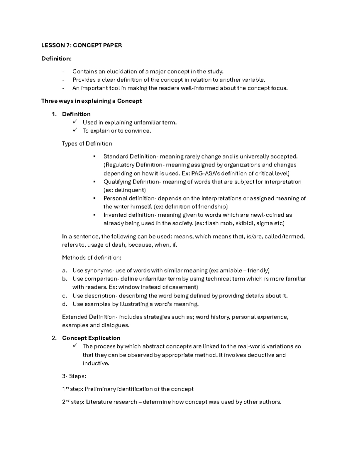 Lesson 7: Concept Paper - Understanding Definitions and Explication ...