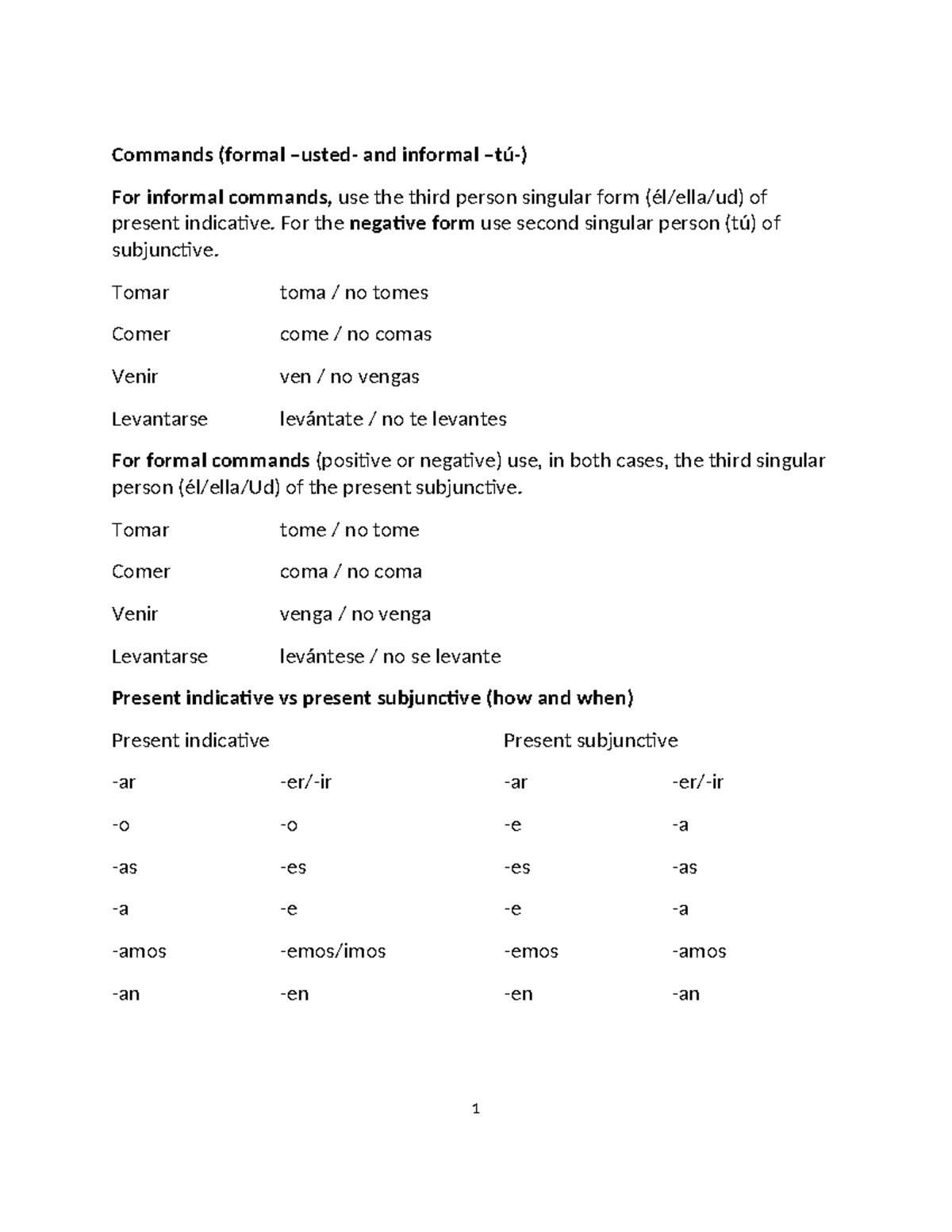 Imperativo formal e informal - Commands (formal –usted- and informal ...