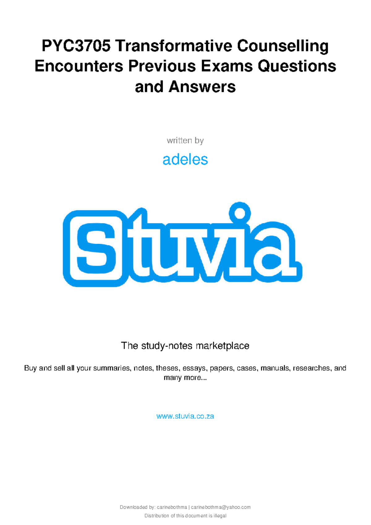 PYC3705 Transformative Counselling: Compiled Past Exam Q&A Guide - Studocu