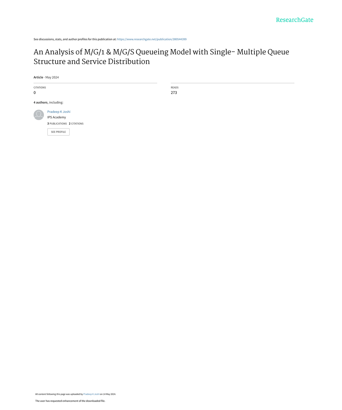 Analysis of M/G/1 and M/G/S Queueing Models - 2025 - Studocu