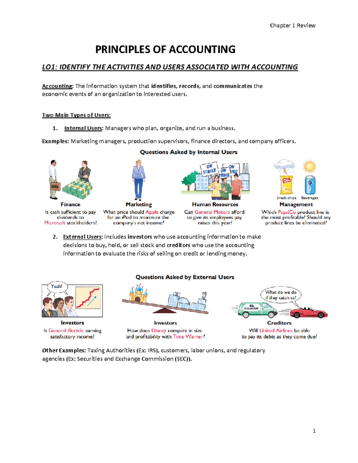 Summary All Chapters 1 18 - PRINCIPLES OF ACCOUNTING LO1: IDENTIFY THE ...
