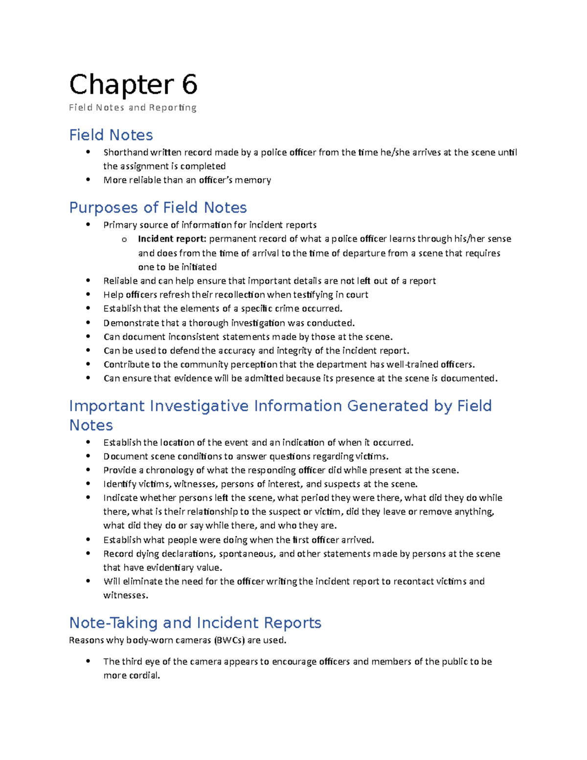 Chapter 6 - Field Notes & Reporting in Investigative Practices - Studocu