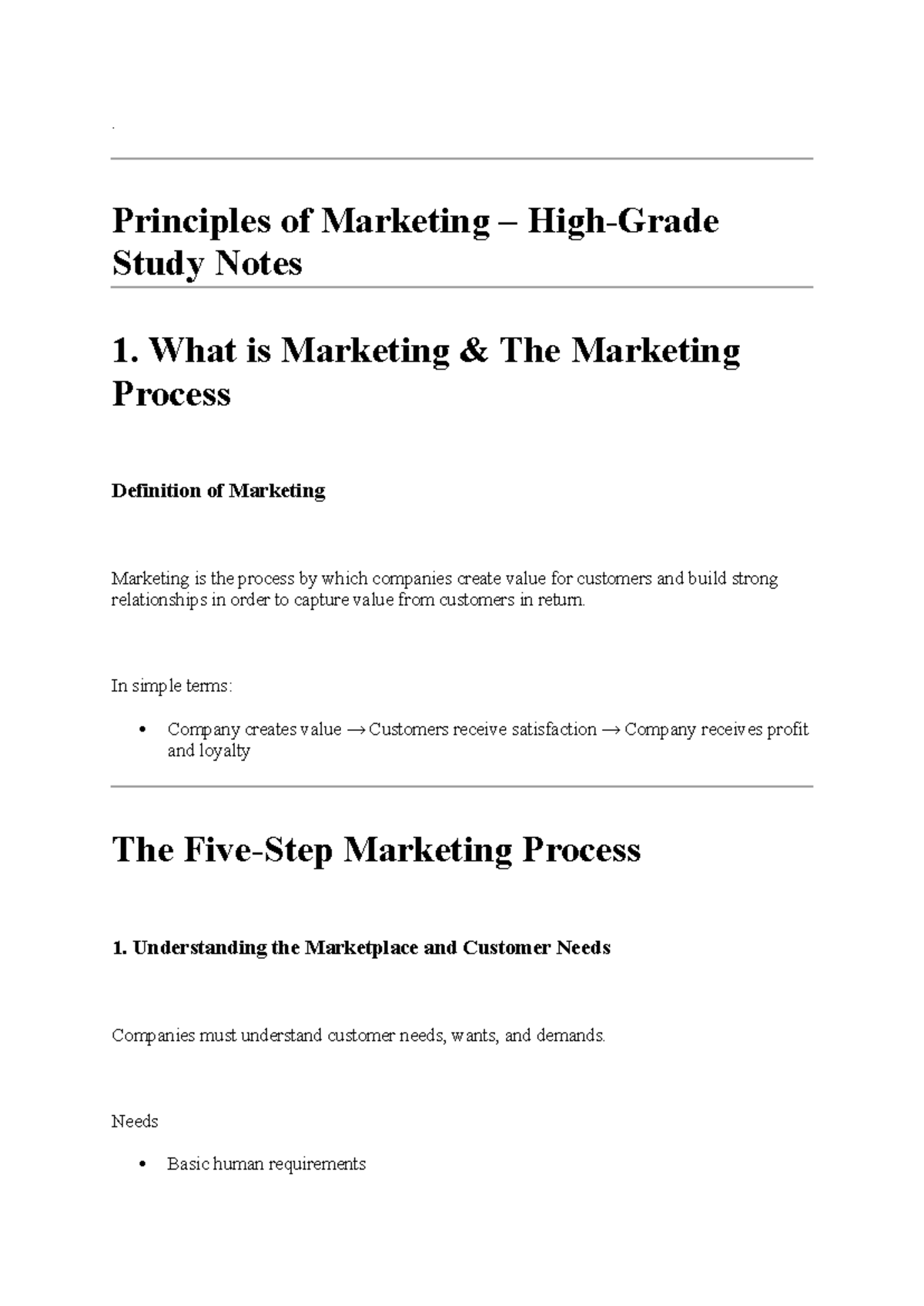 Principles of Marketing (MKT 101) Mid-Semester Study Notes - Studocu