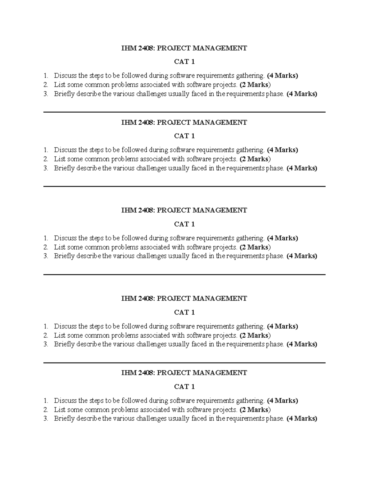 CAT Project Management - IHM 2408: PROJECT MANAGEMENT CAT 1 Discuss the ...