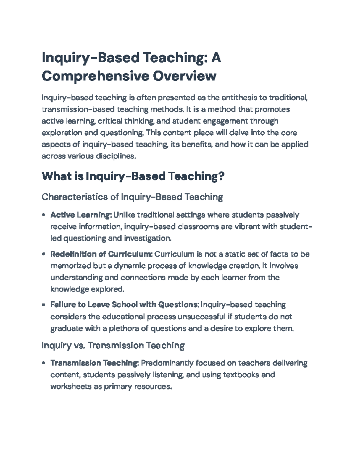 Inquiry-Based Teaching: A Comprehensive Overview and Practice Guide ...