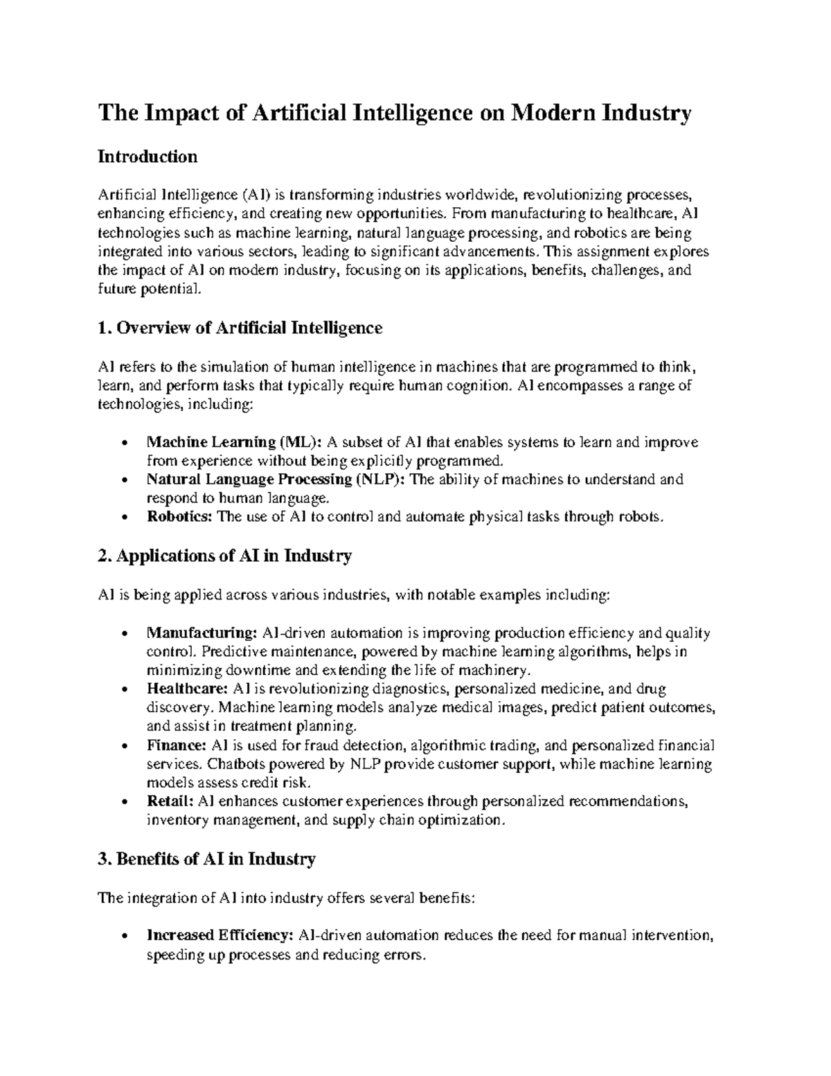 The Impact of Artificial Intelligence on Modern Industry - The Impact ...
