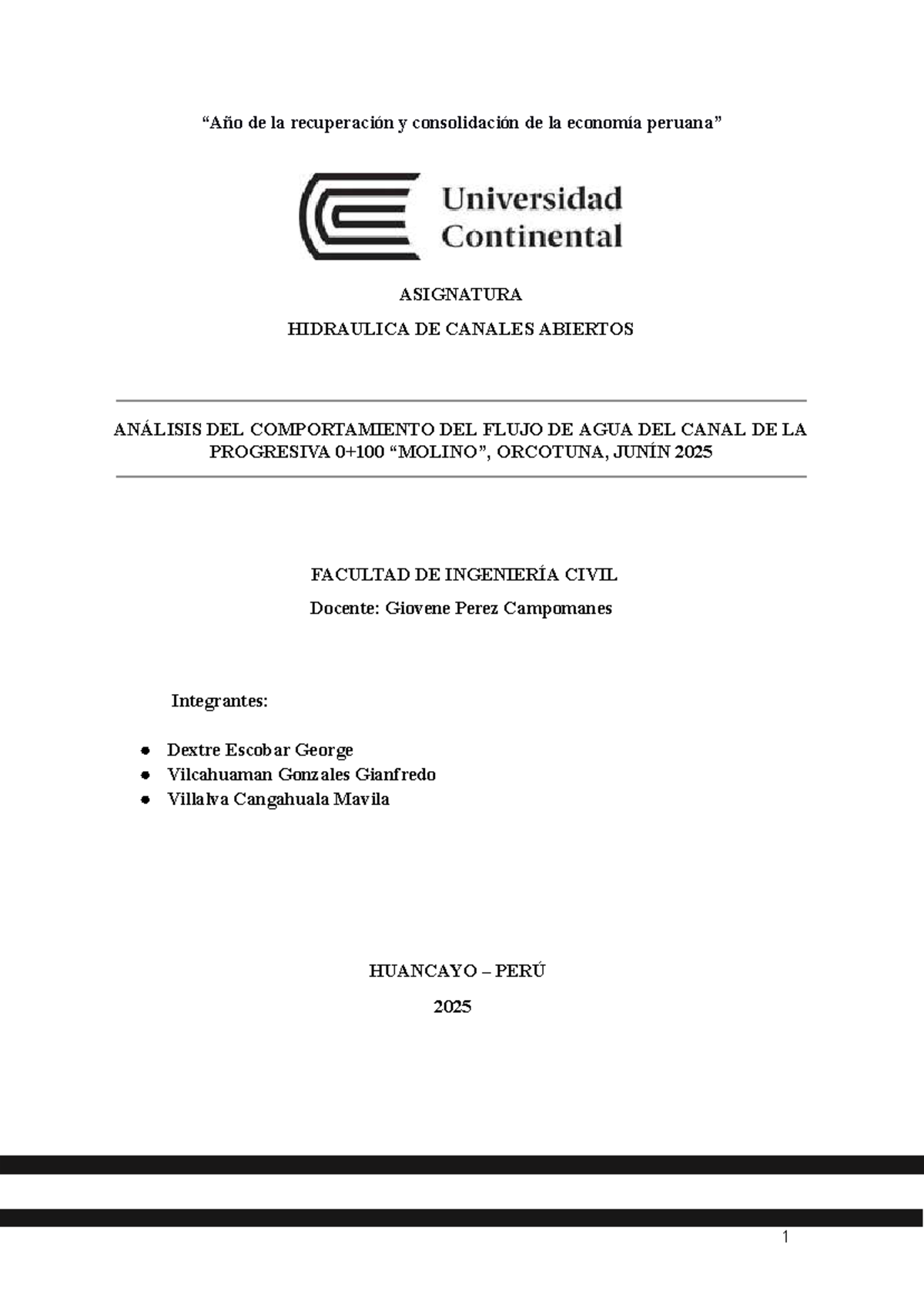 Análisis Hidráulico del Canal de Riego en Orcotuna - HIDR 2025 - Document Preview