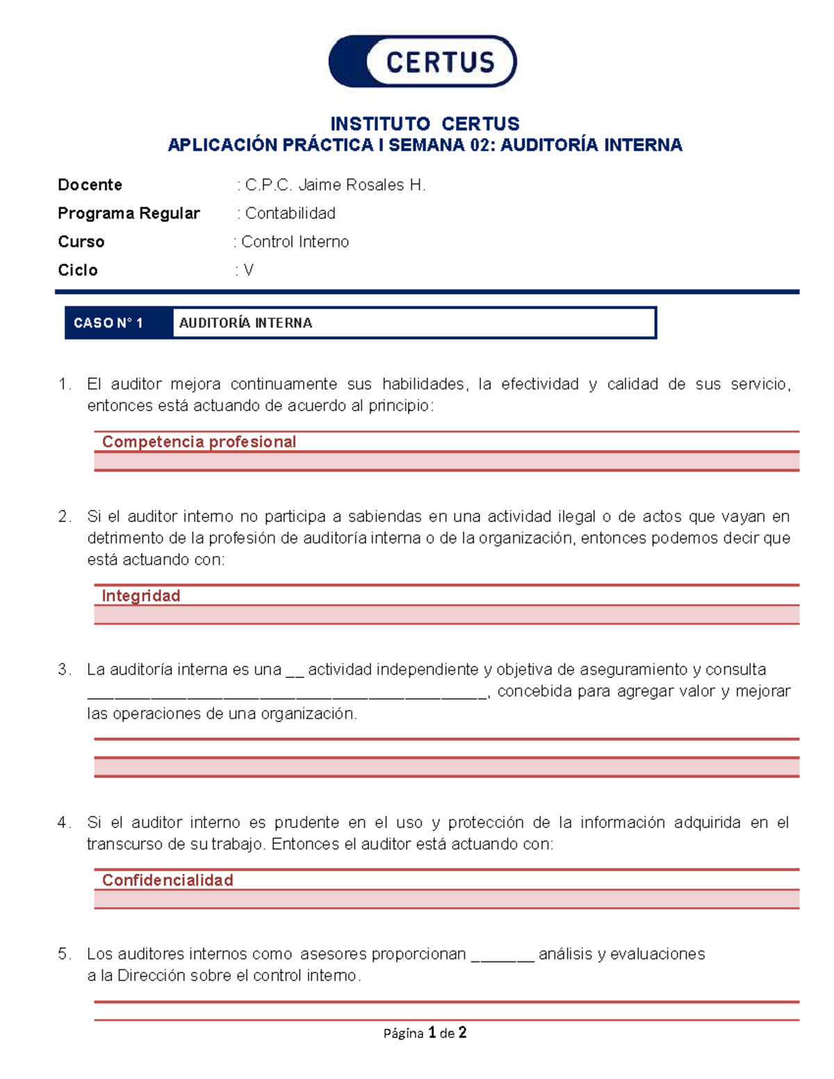 Control Interno - Auditoría Interna Semana 02 - Instituto Certus - Studocu