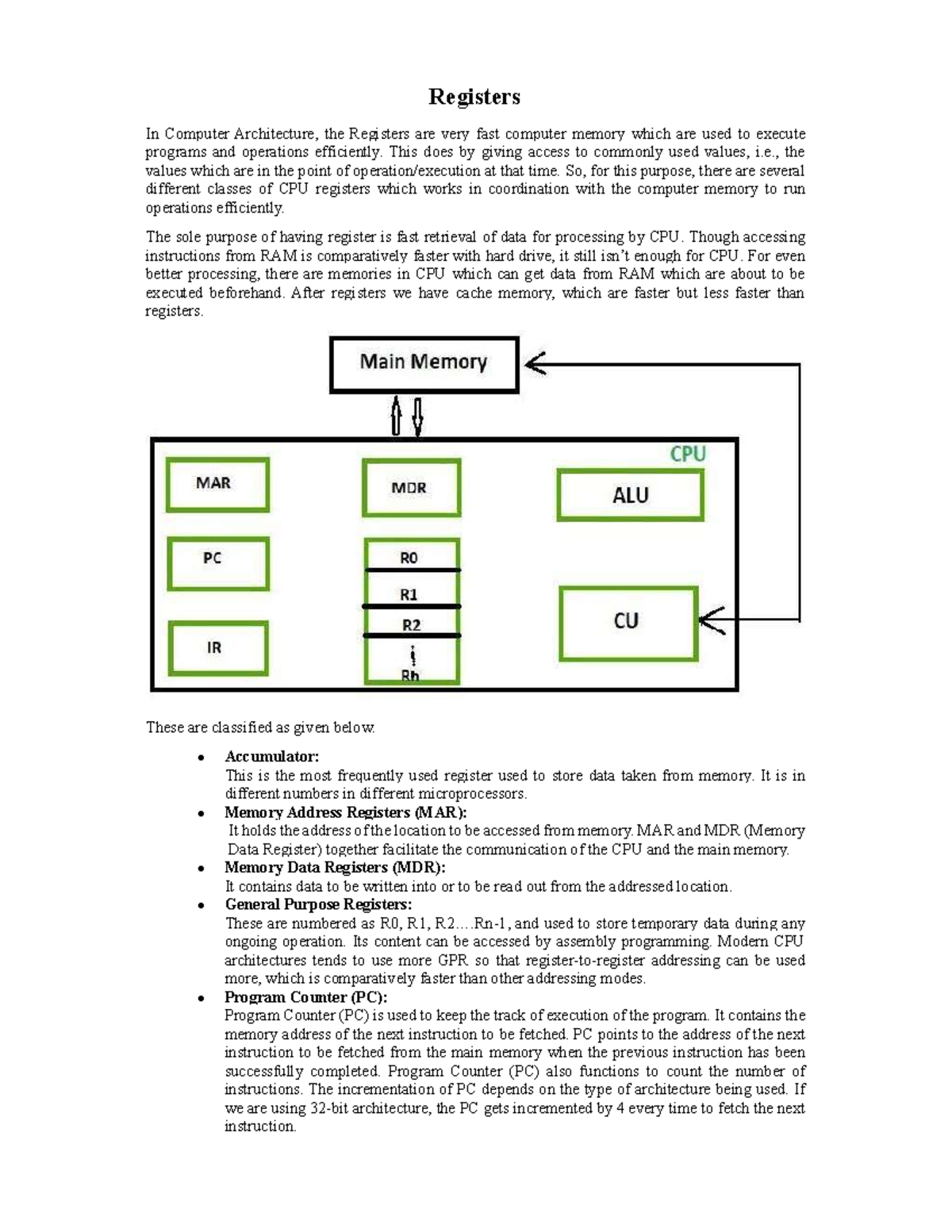 Registers in Computer Architecture: Overview and Functions - Studocu