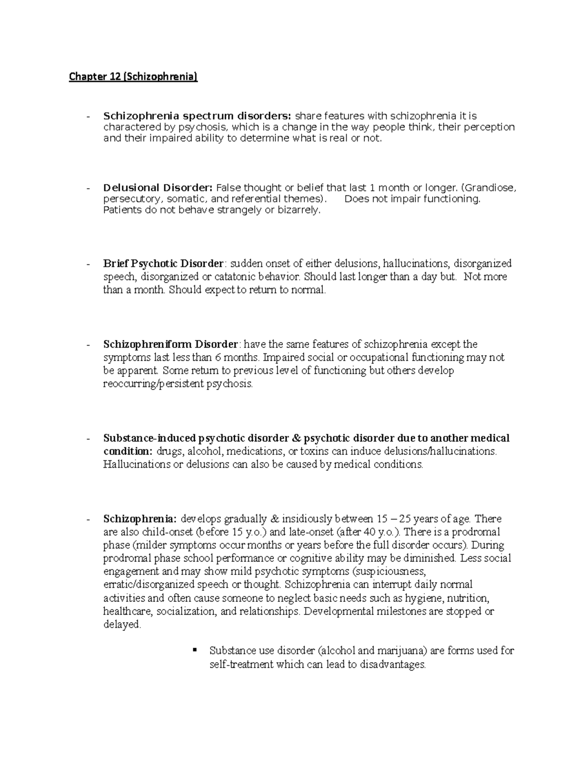 Exam 3 Psych notes - Chapter 12 (Schizophrenia) Schizophrenia spectrum ...