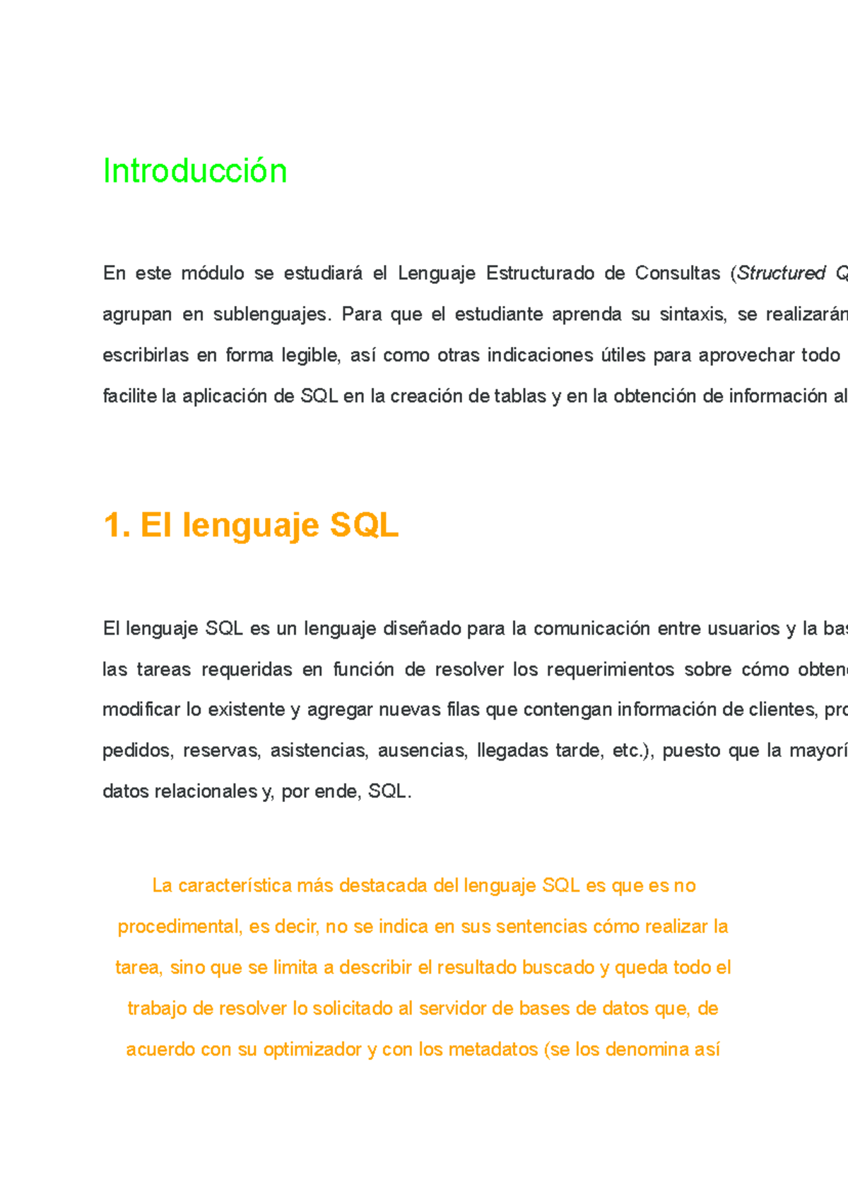 Resumen M3 - Base de Datos 1: Introducción a SQL y DML - Studocu