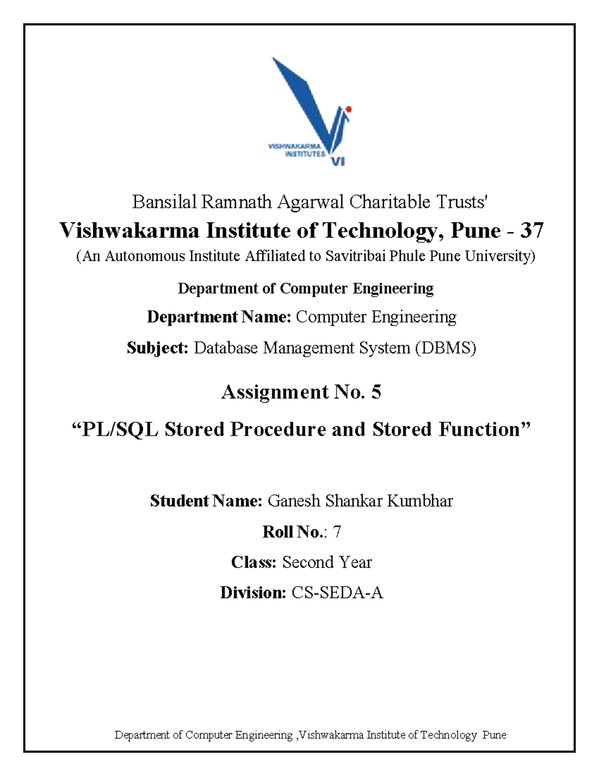DBMS Assignment 5: Stored Procedures & Functions Analysis - Studocu