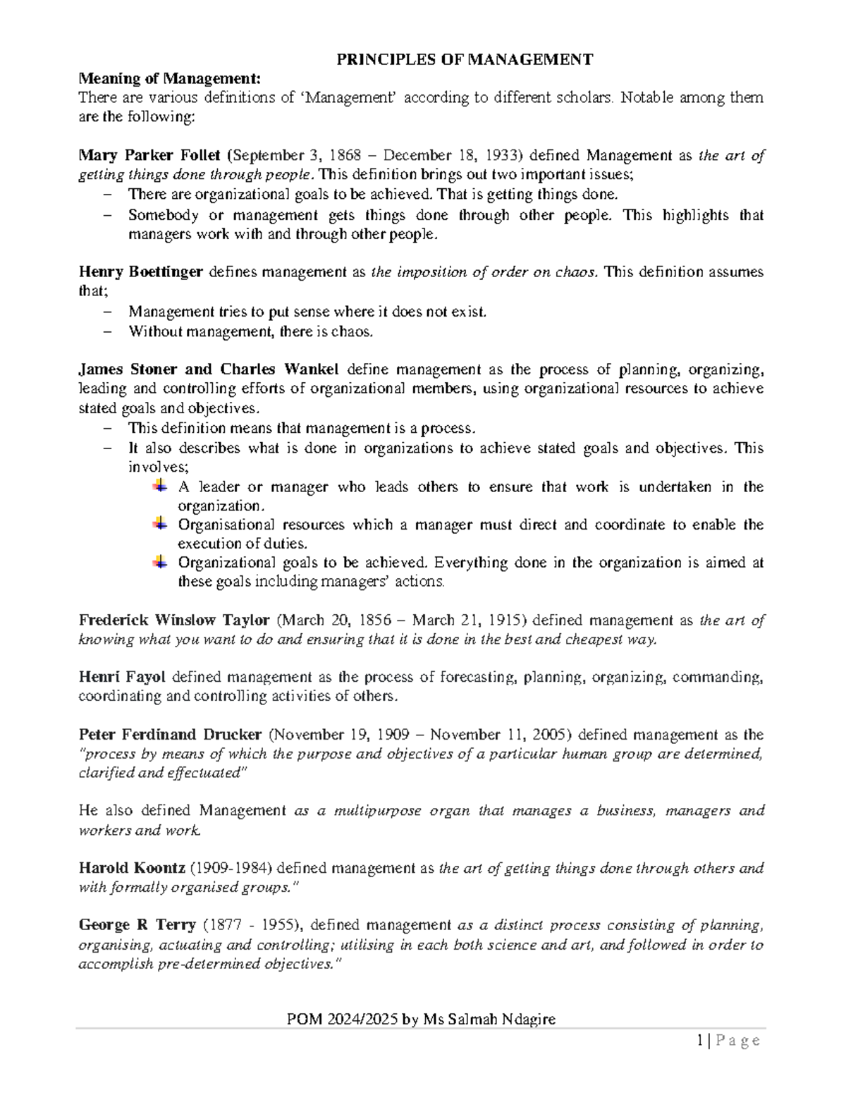 POM 101: Principles of Management - Lecture Notes on Key Concepts - Studocu