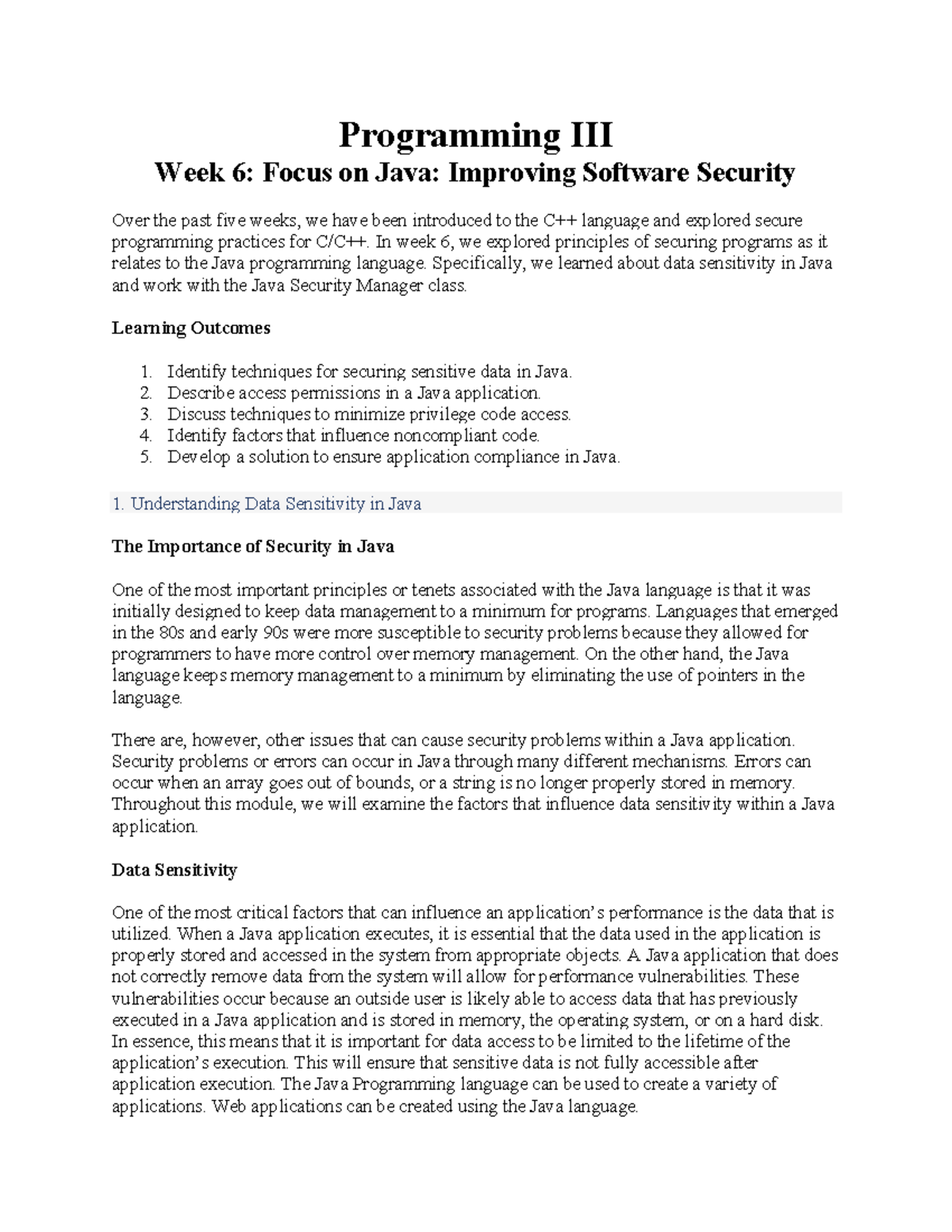 Programming III-Week6 Notes - Programming III Week 6: Focus on Java ...