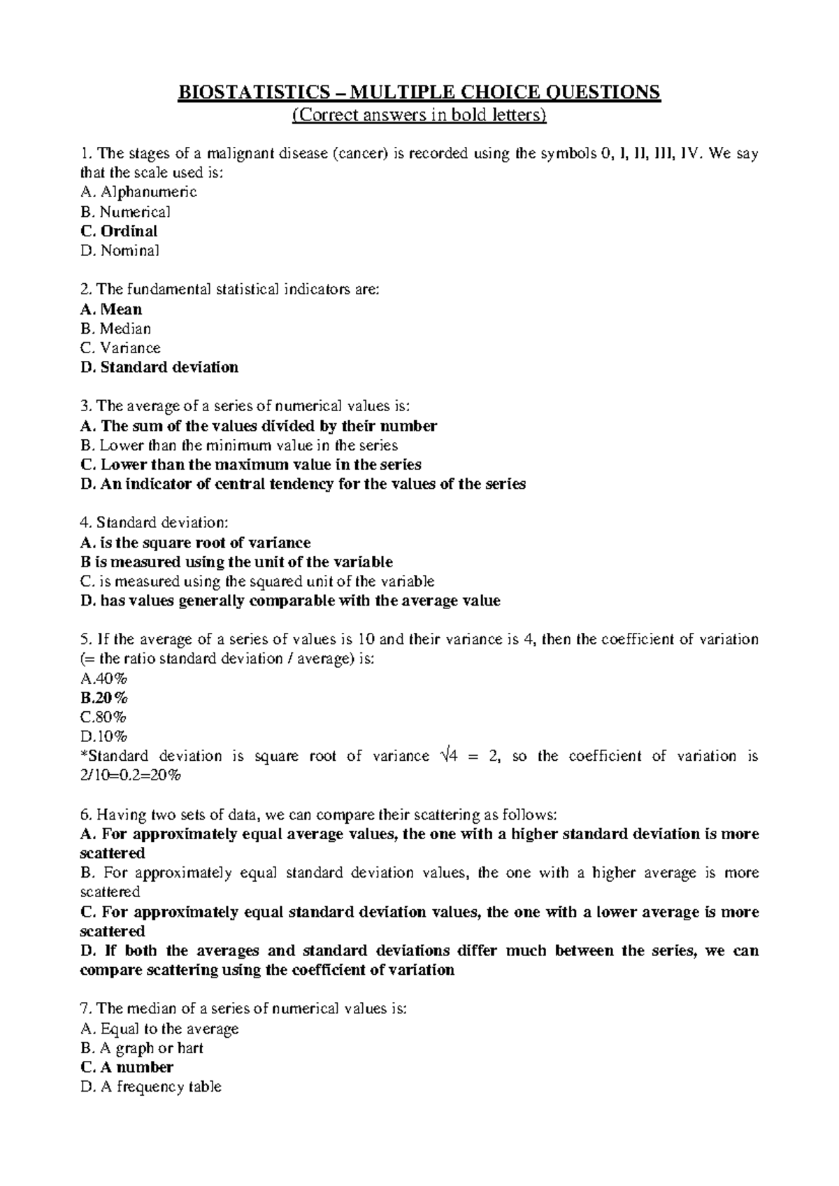 Biostatistics - MCQ Review for Final Exam (BIOSTAT 101) - Studocu