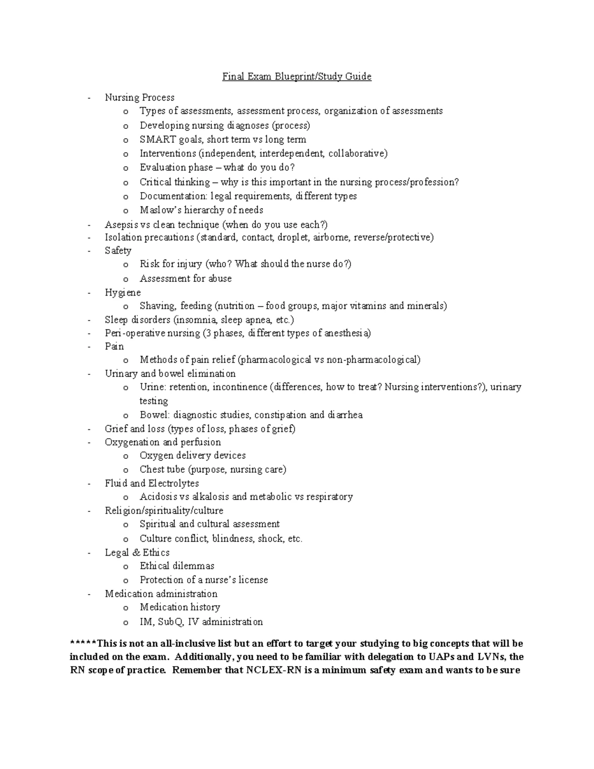 NUR 101 Exam 1 Blueprint & Study Guide - Fall 2024 - Studocu